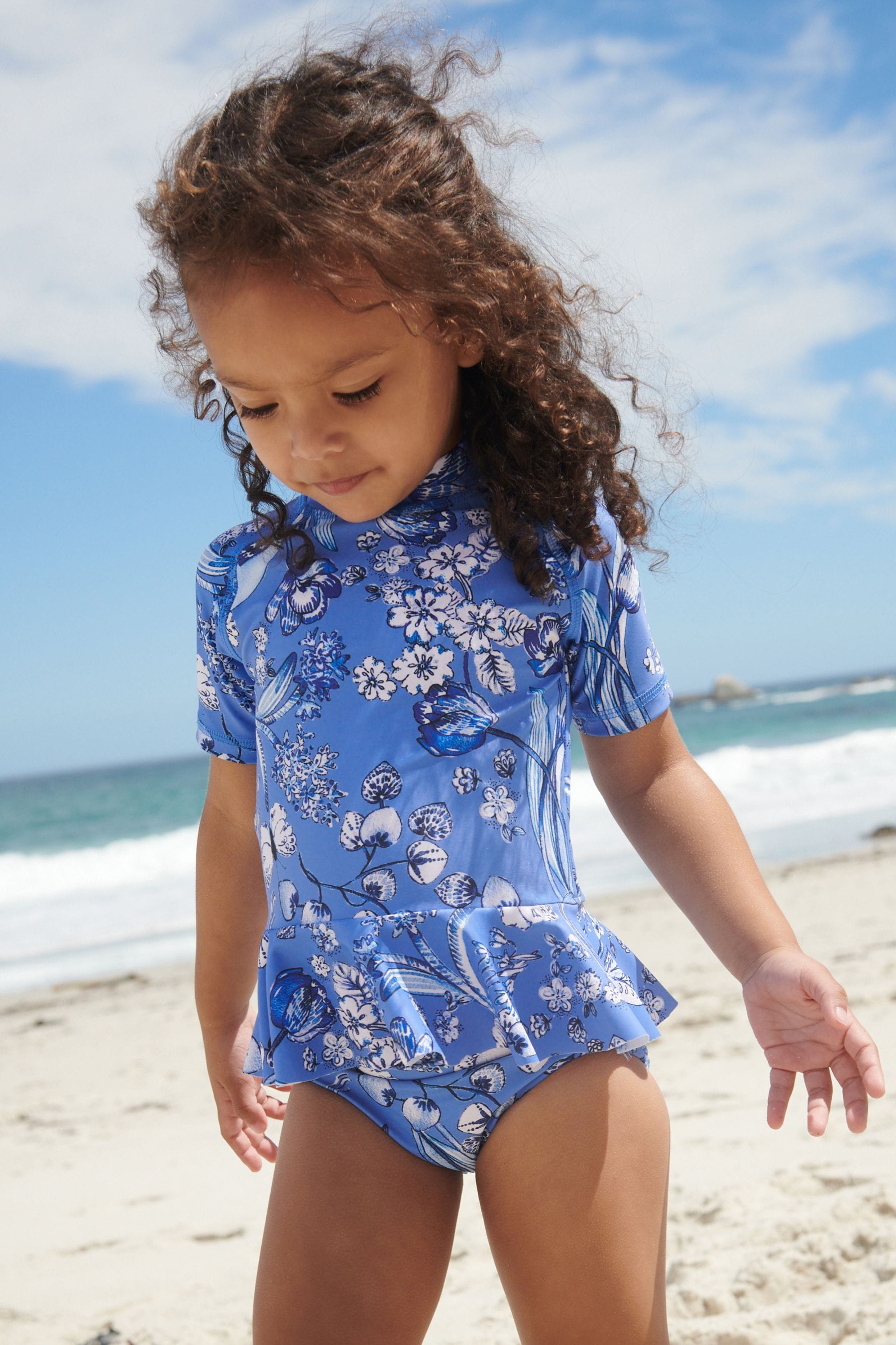 Blue/White Floral 2 Piece Sunsafe Swim Suit (3mths-7yrs)