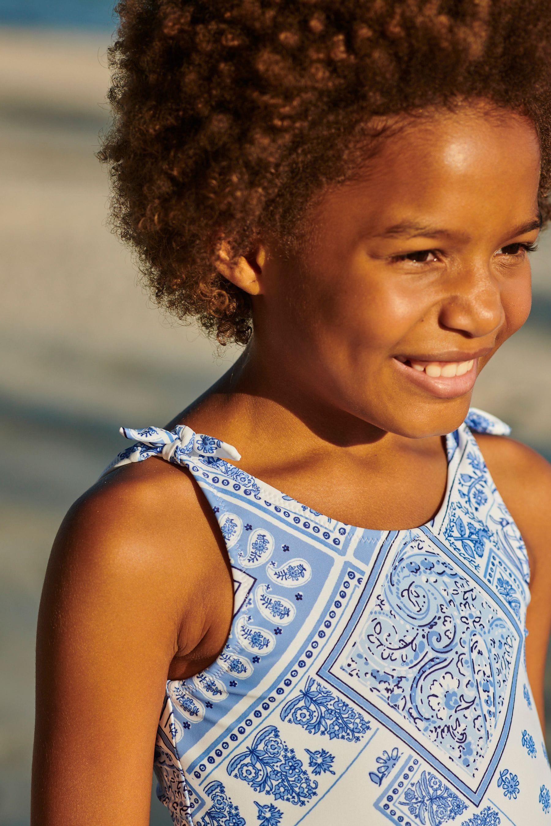 Blue/White Tie Shoulder Swimsuit (3-16yrs)