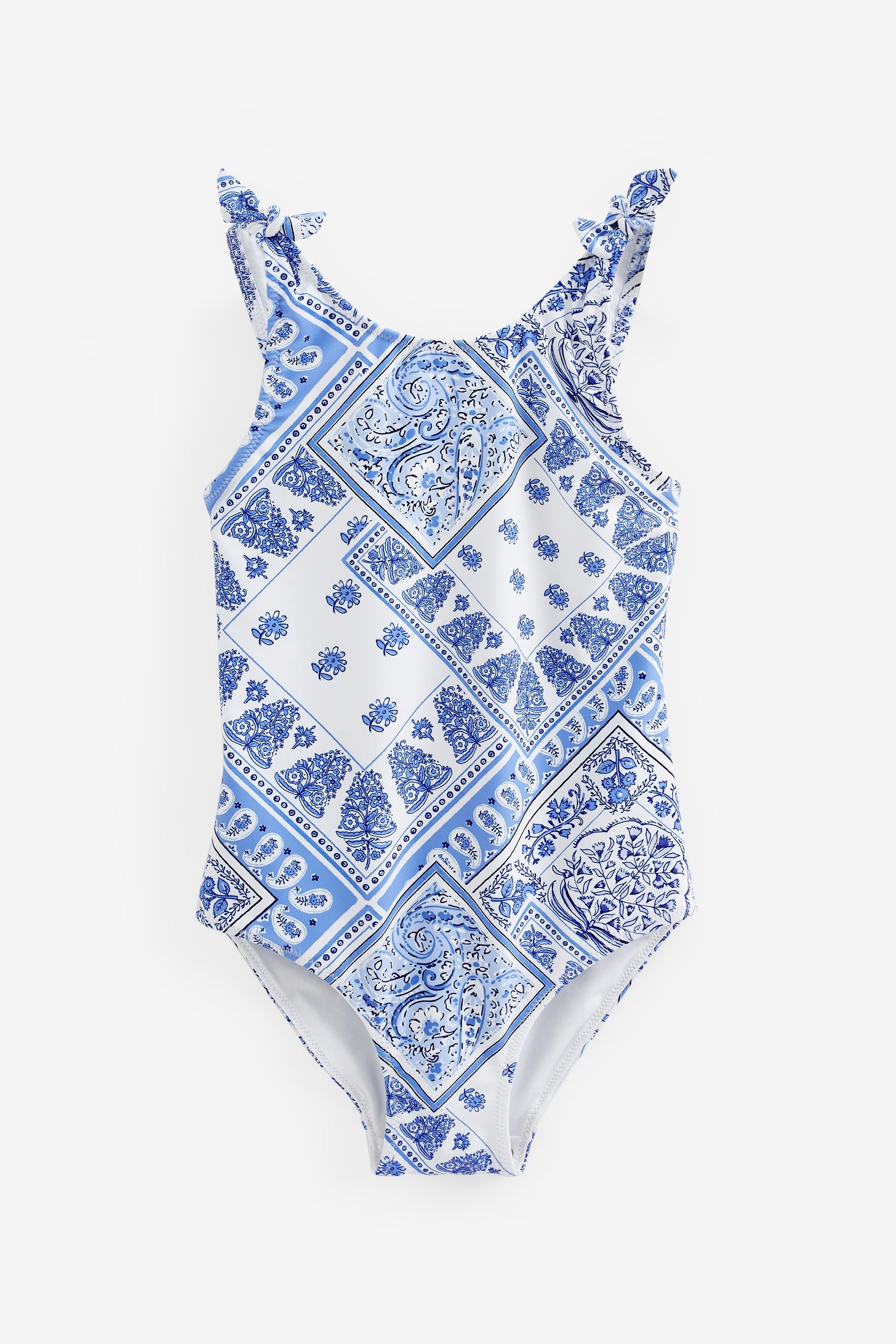 Blue/White Tie Shoulder Swimsuit (3-16yrs)