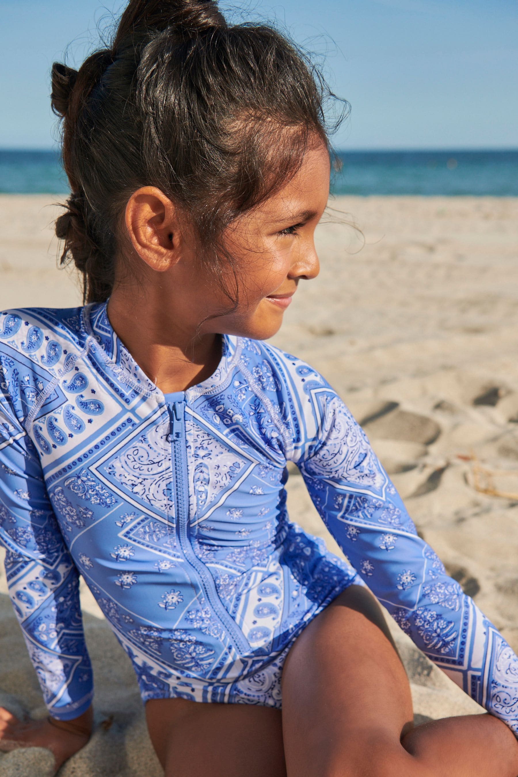 Blue/White Long Sleeved Swimsuit (3-16yrs)