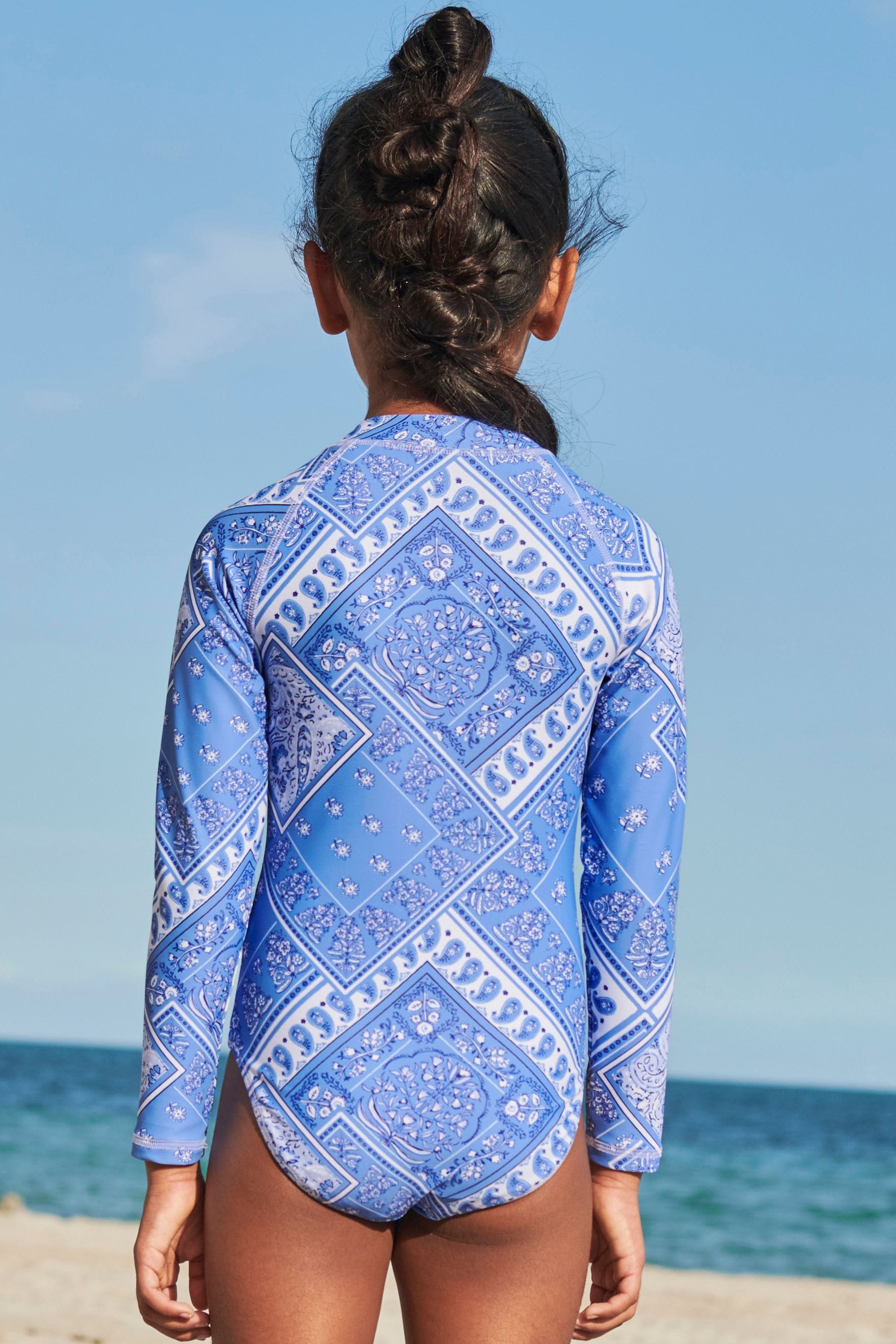 Blue/White Long Sleeved Swimsuit (3-16yrs)