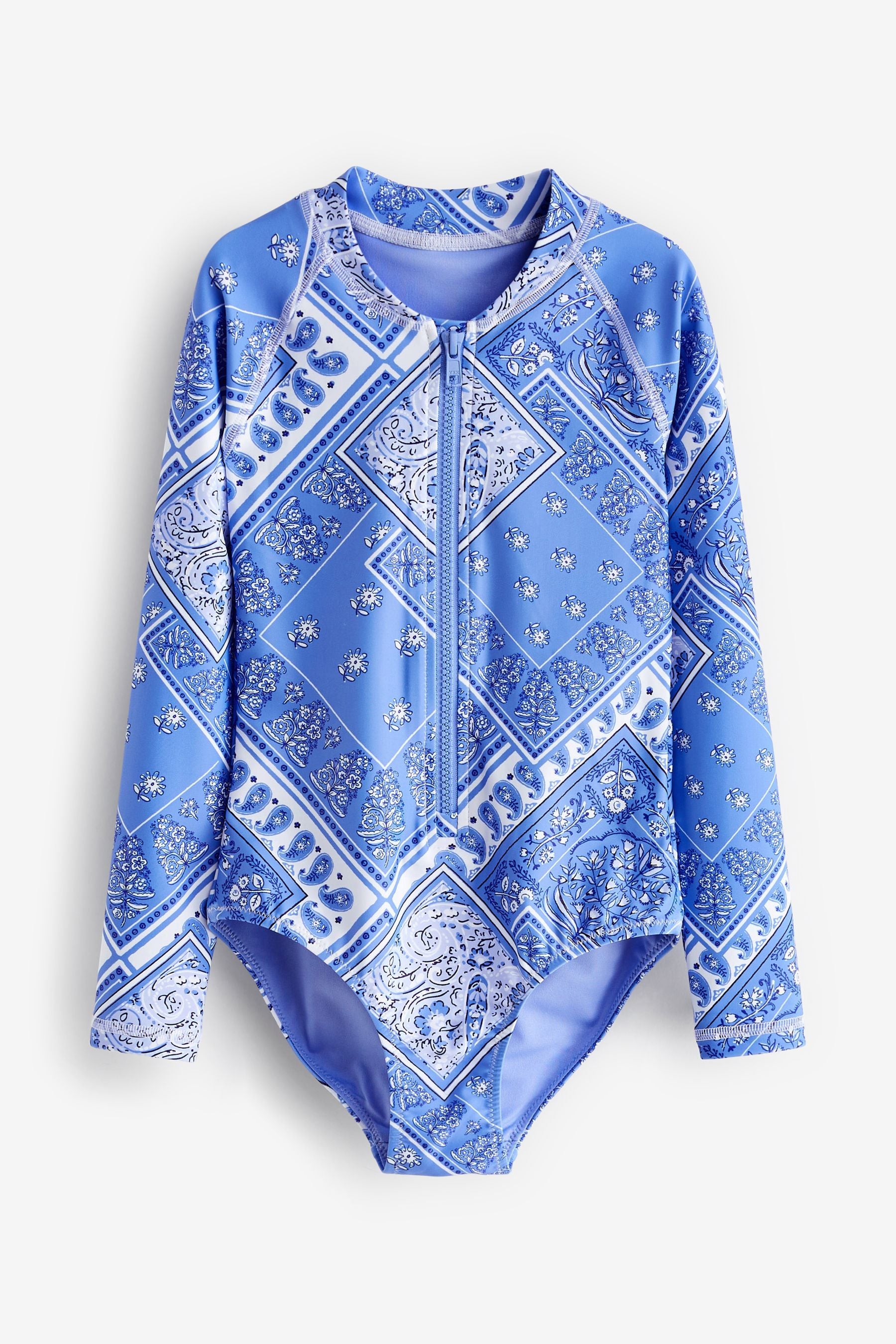 Blue/White Long Sleeved Swimsuit (3-16yrs)