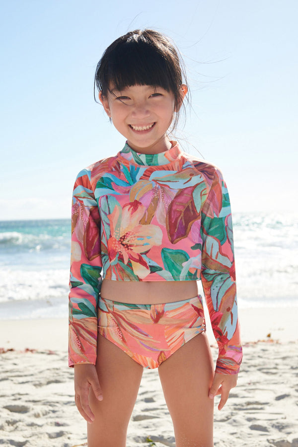 Orange Palm Print Long Sleeved Bikini (3-16yrs)