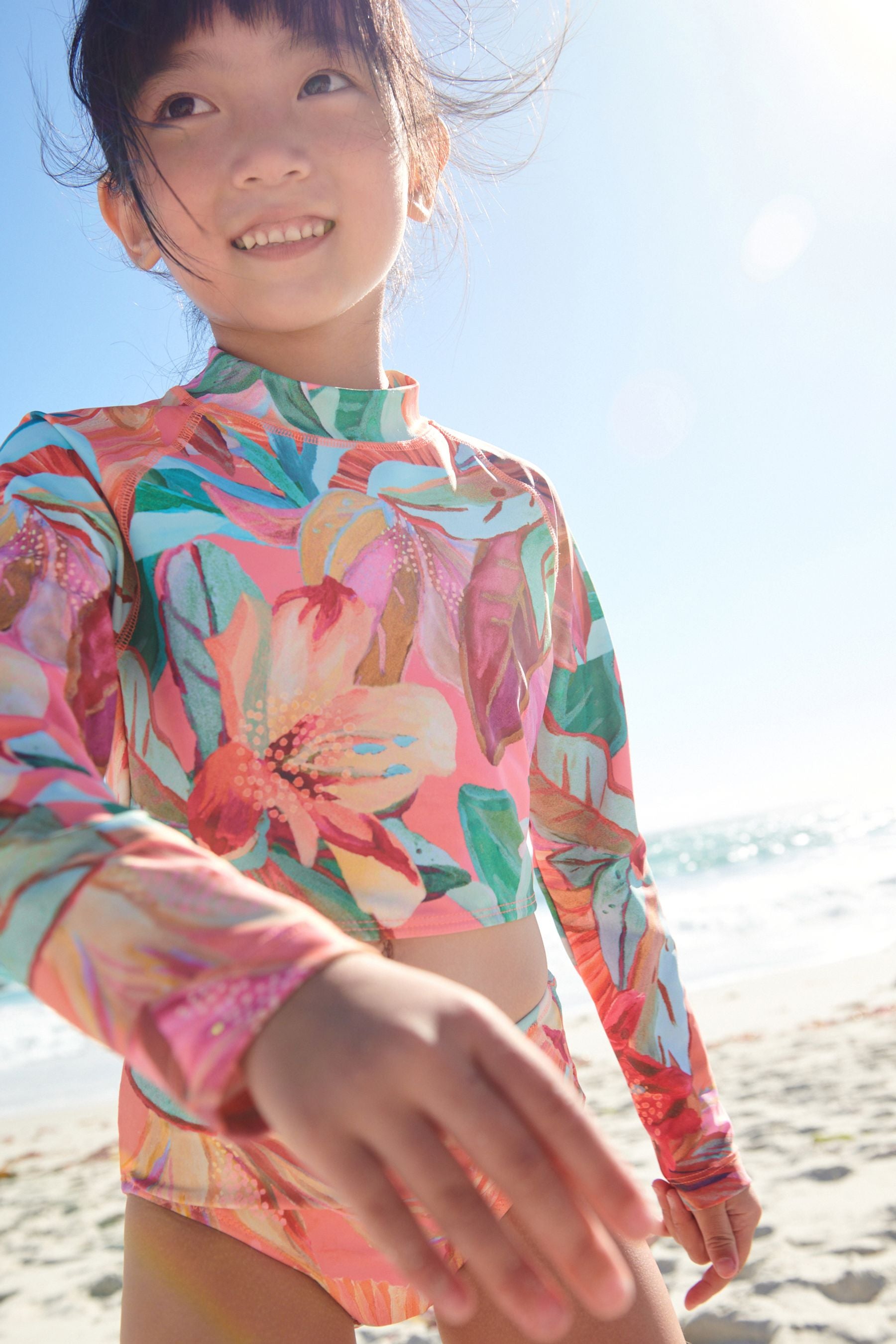 Orange Palm Print Long Sleeved Bikini (3-16yrs)