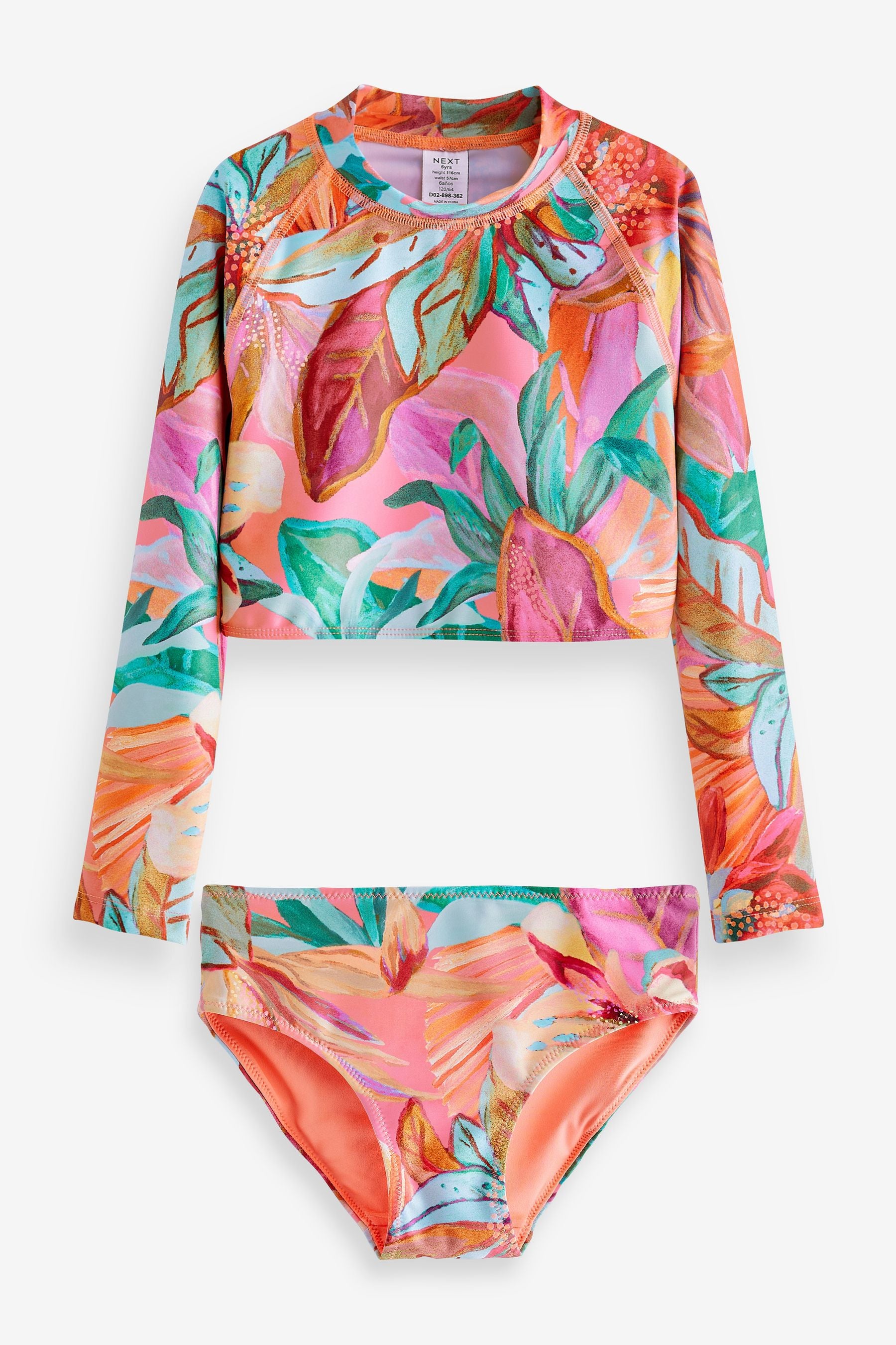 Orange Palm Print Long Sleeved Bikini (3-16yrs)