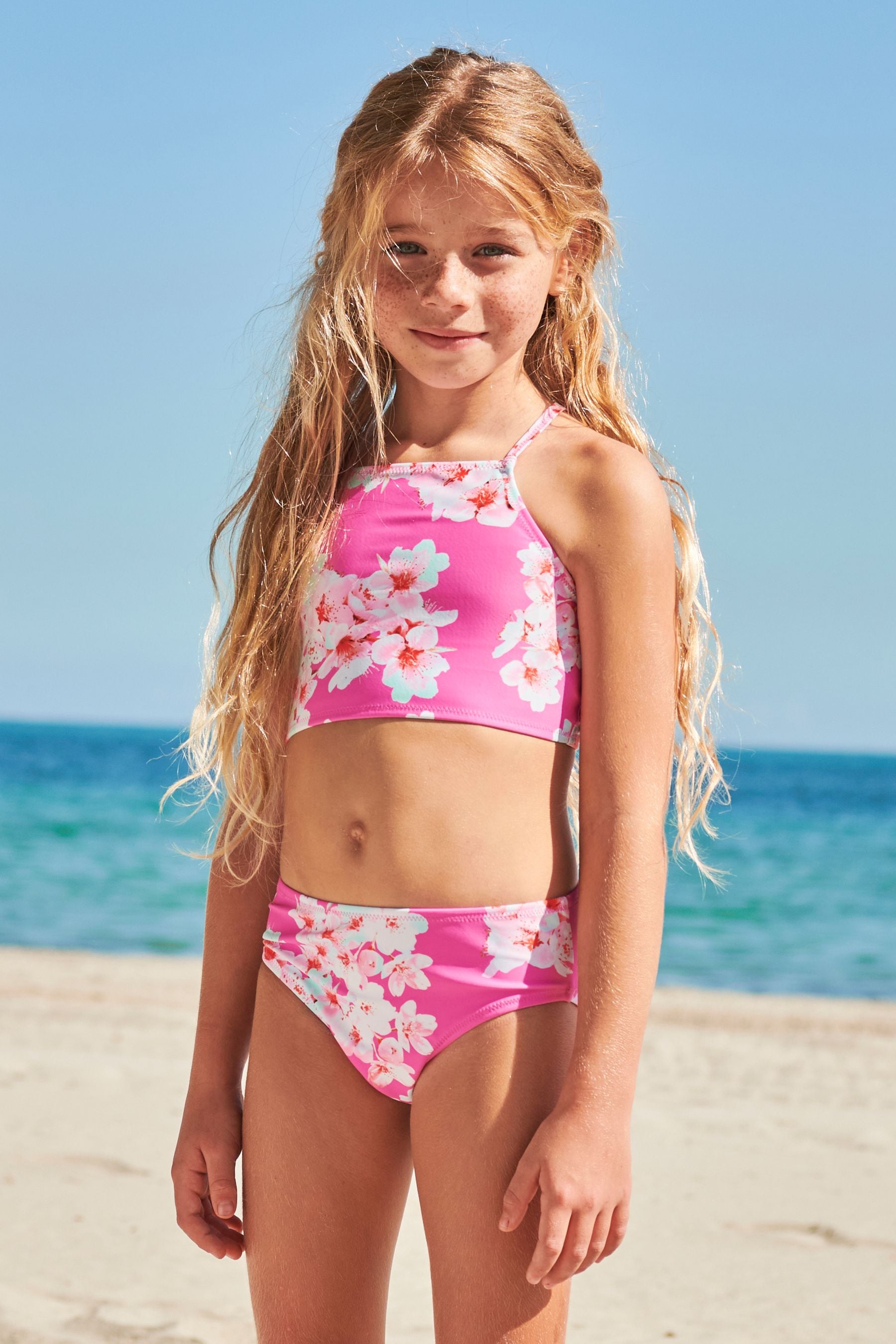 Bright Pink Floral Bikini (3-16yrs)