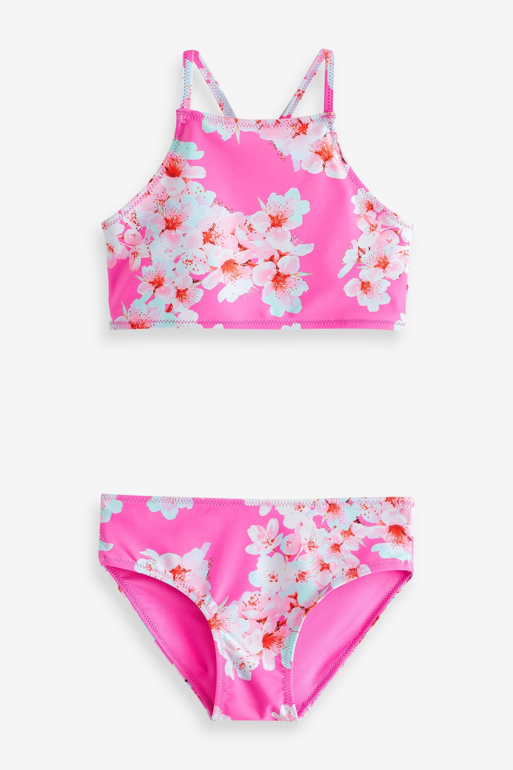 Bright Pink Floral Bikini (3-16yrs)