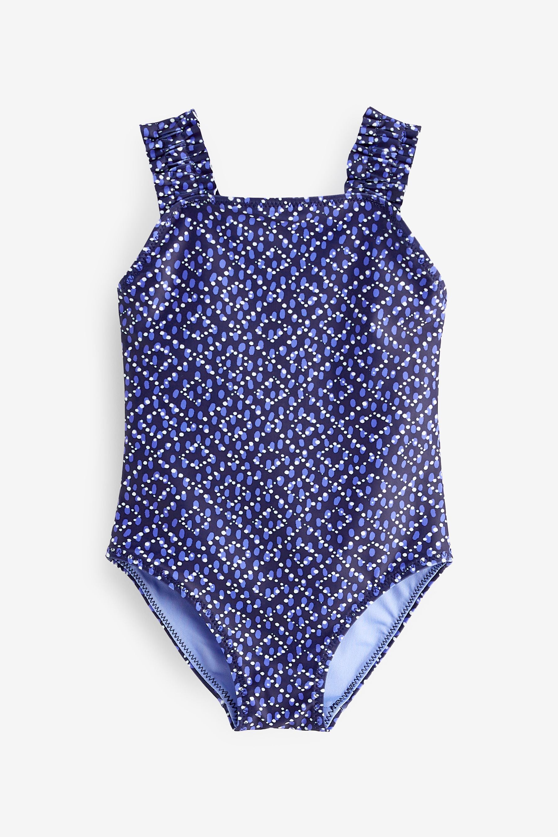 Blue Woodblock Ruched Sleeves Swimsuit (3mths-12yrs)