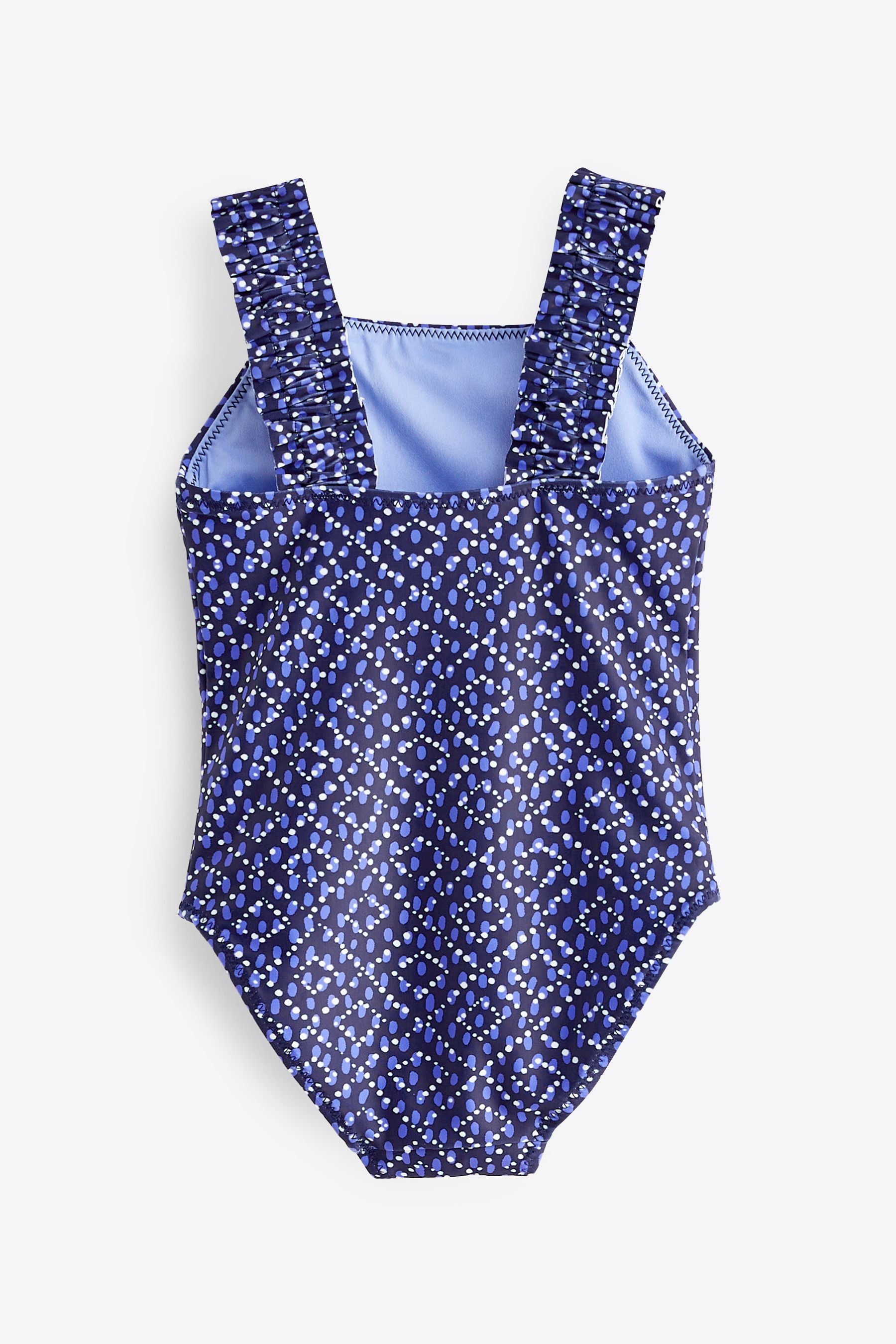 Blue Woodblock Ruched Sleeves Swimsuit (3mths-12yrs)