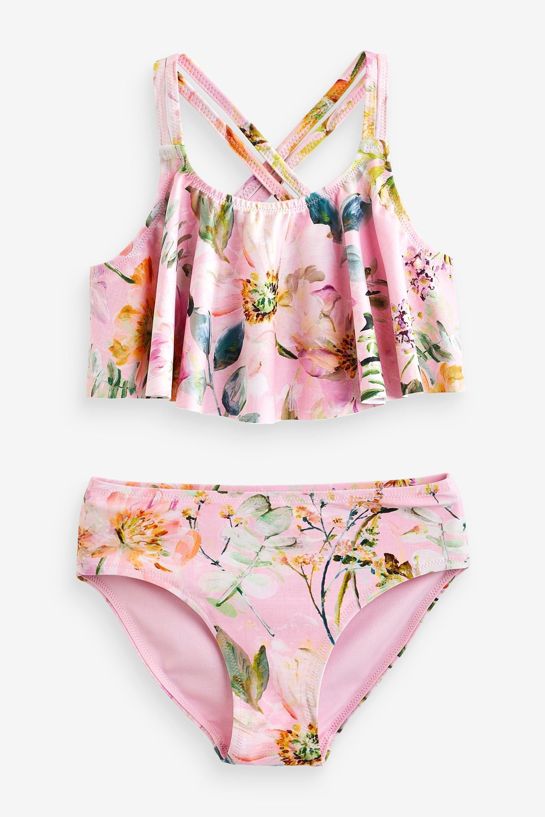 Pink Floral Layered Bikini (3-16yrs)