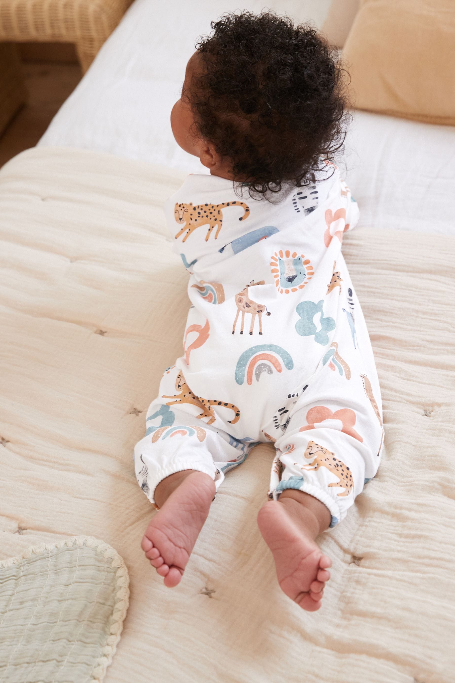 White Ground White Baby Safari Printed Footles Sleepsuit (0mths-3yrs)