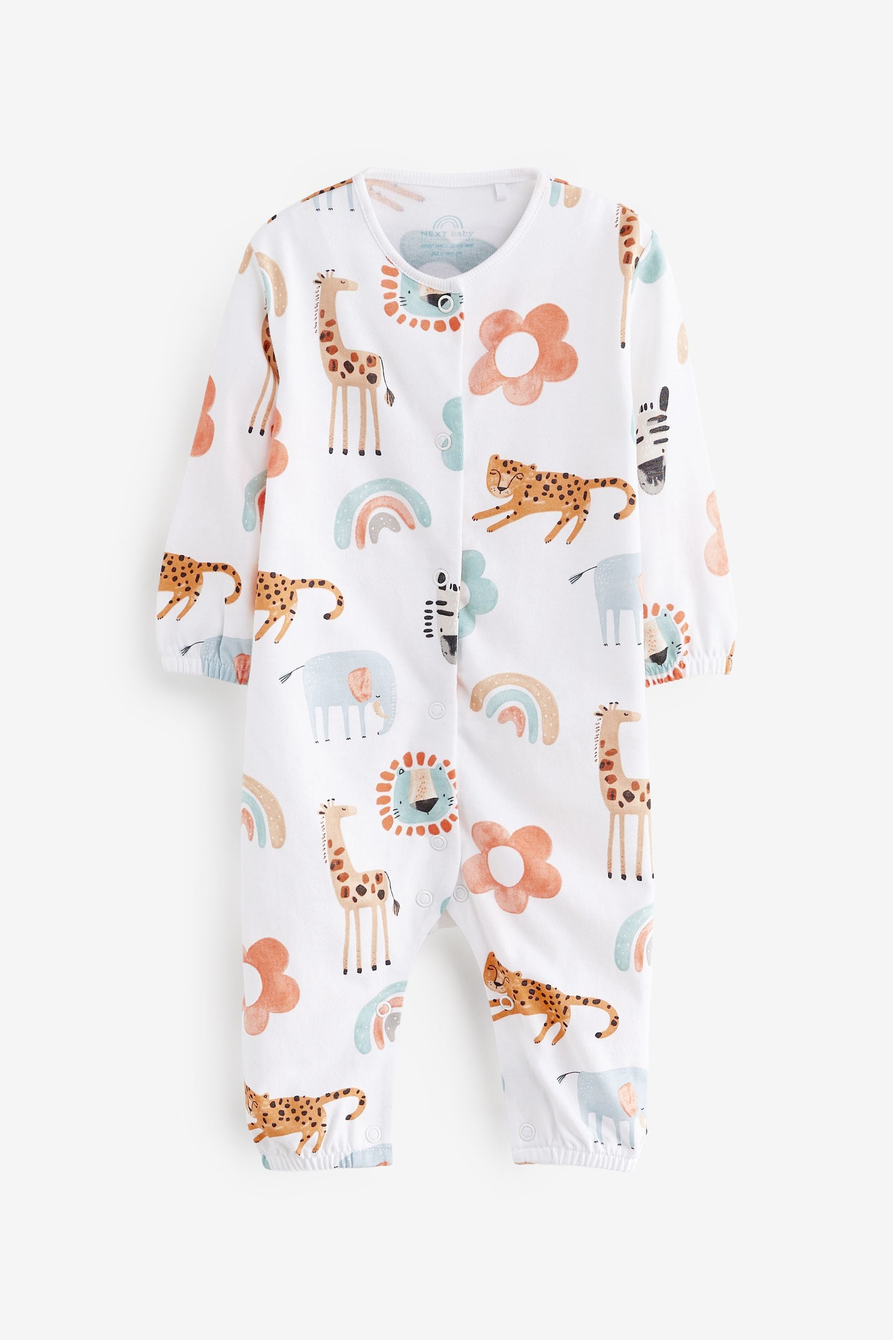 White Ground White Baby Safari Printed Footles Sleepsuit (0mths-3yrs)