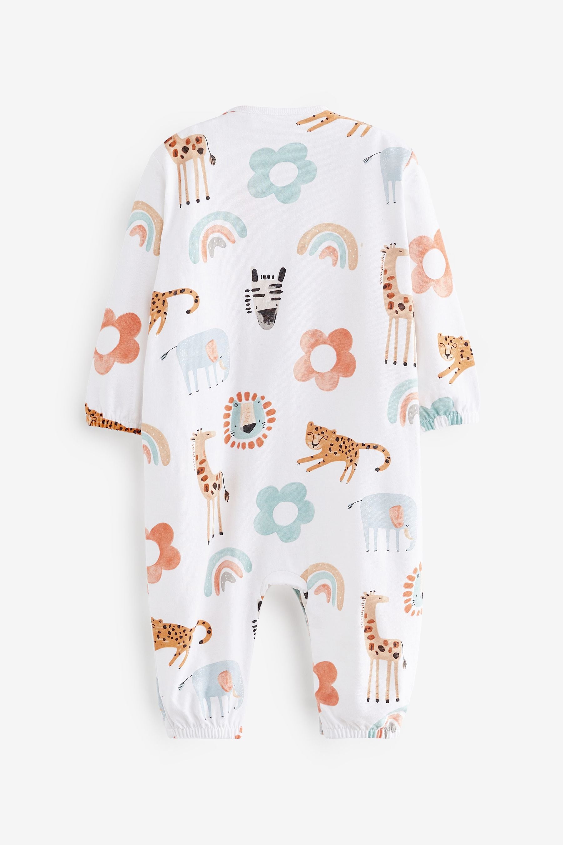 White Ground White Baby Safari Printed Footles Sleepsuit (0mths-3yrs)