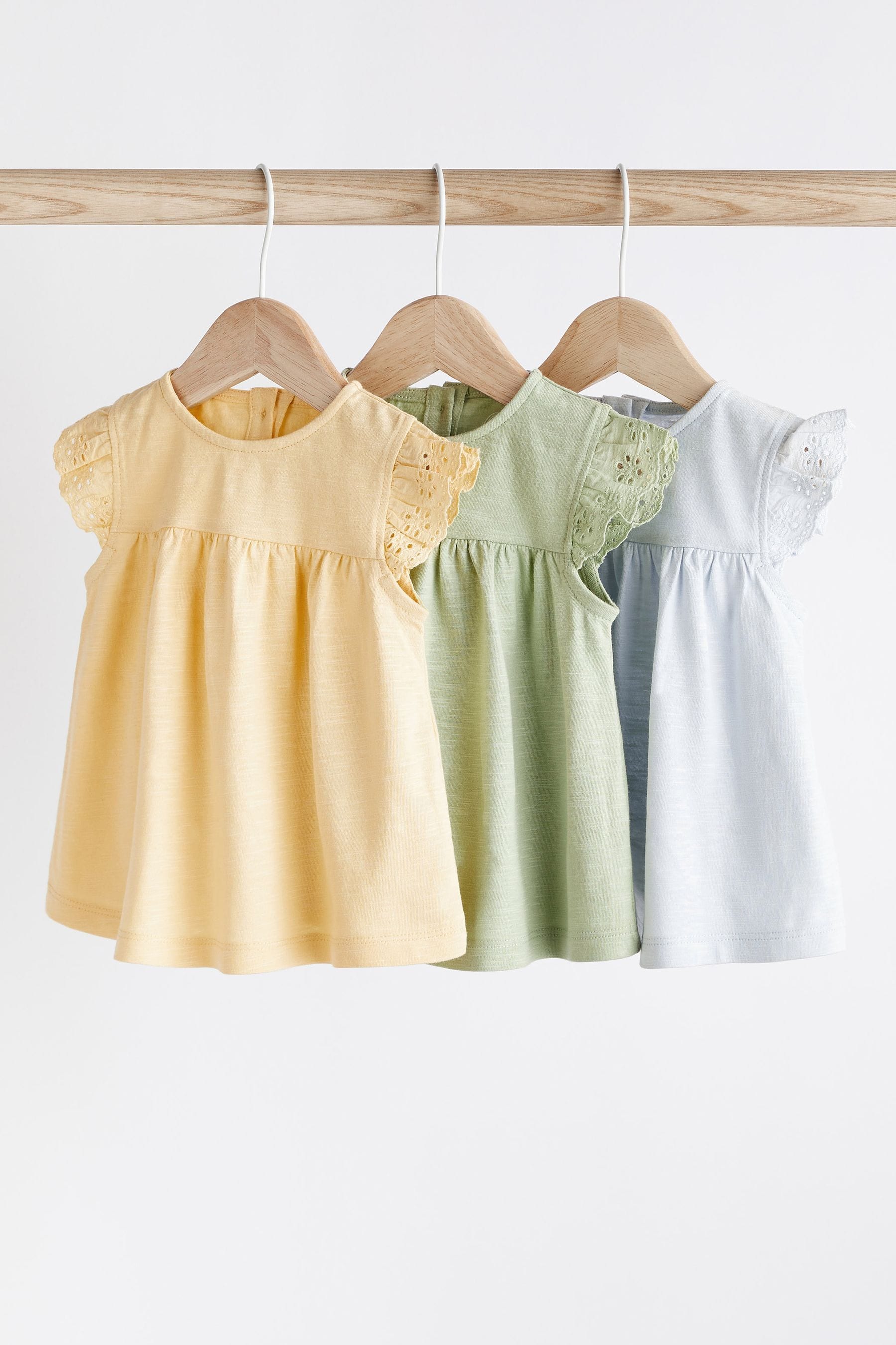 Blue/Yellow Baby Broderie T-Shirt Set 3 Pack