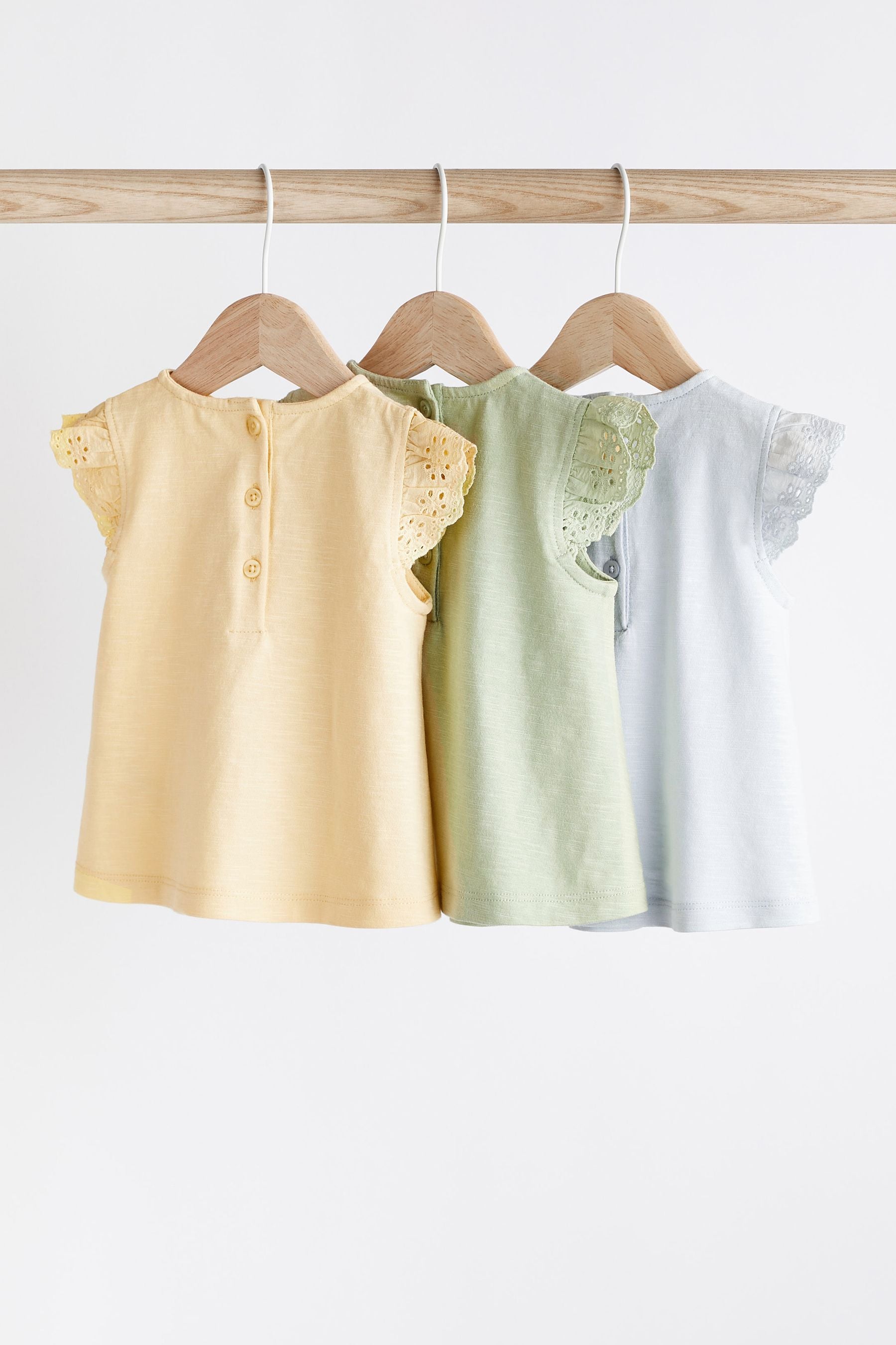 Blue/Yellow Baby Broderie T-Shirt Set 3 Pack