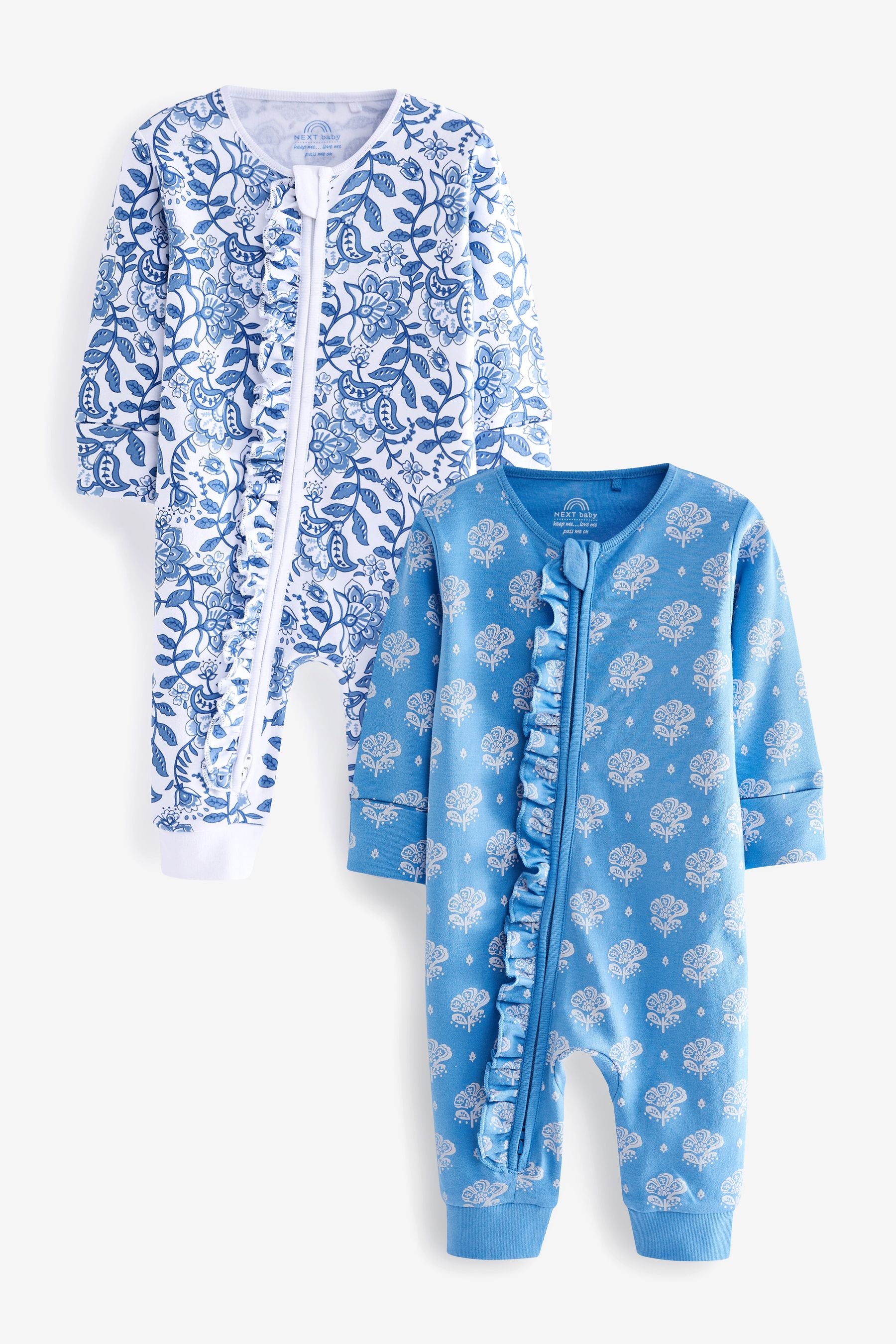 Blue Printed Footless Baby Sleepsuits 2 Pack (0mths-3yrs)