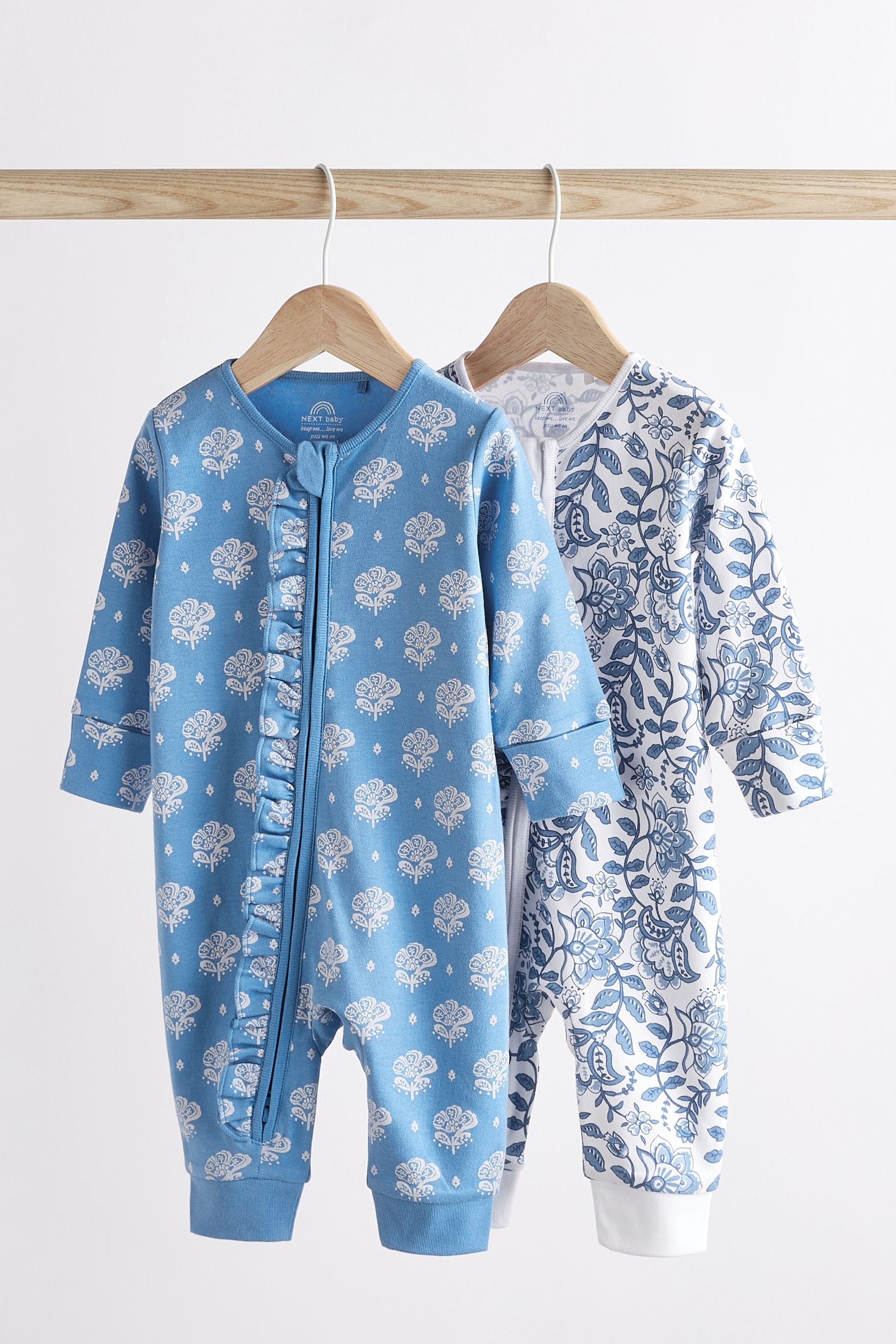 Blue Printed Footless Baby Sleepsuits 2 Pack (0mths-3yrs)