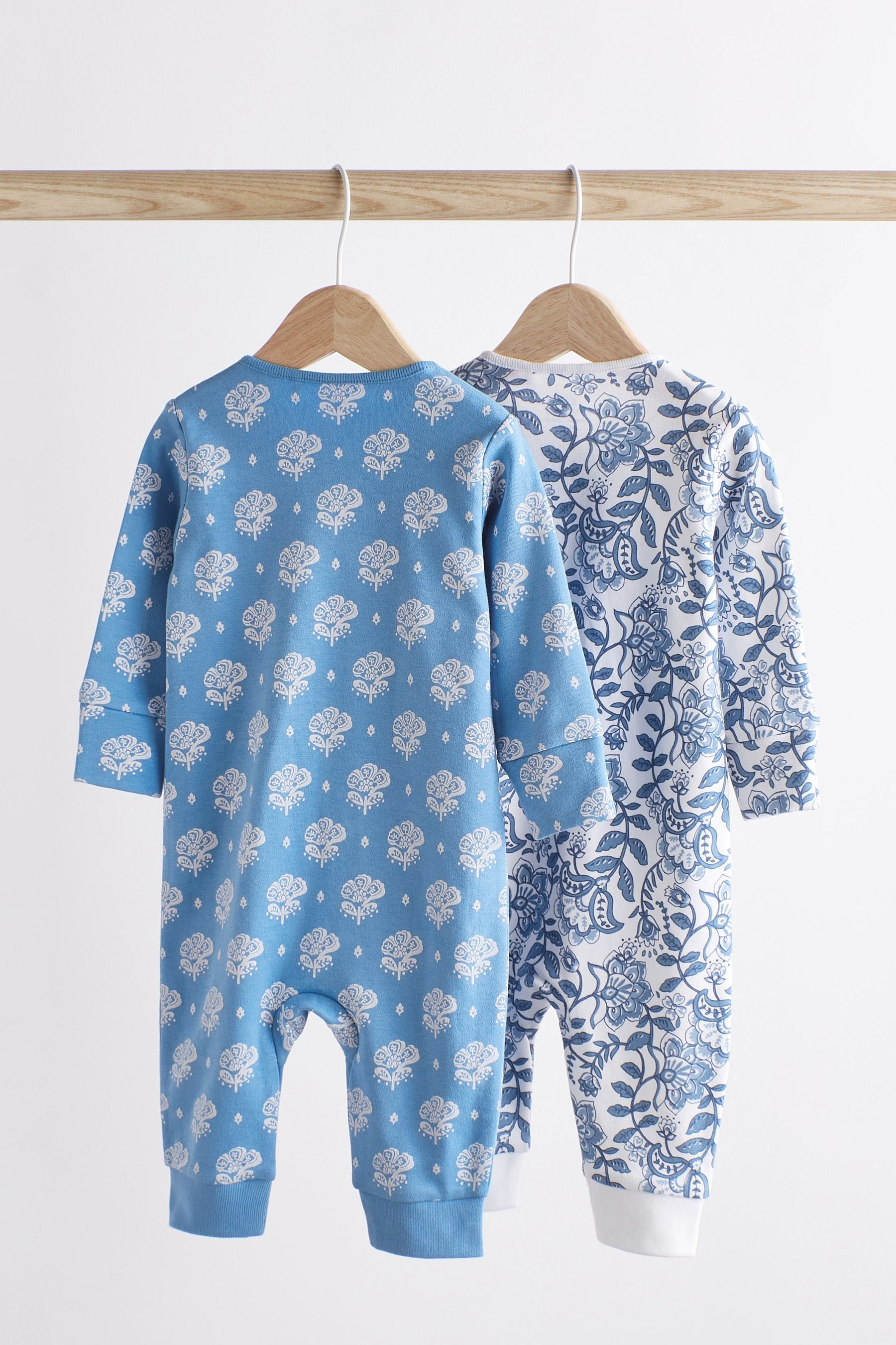 Blue Printed Footless Baby Sleepsuits 2 Pack (0mths-3yrs)