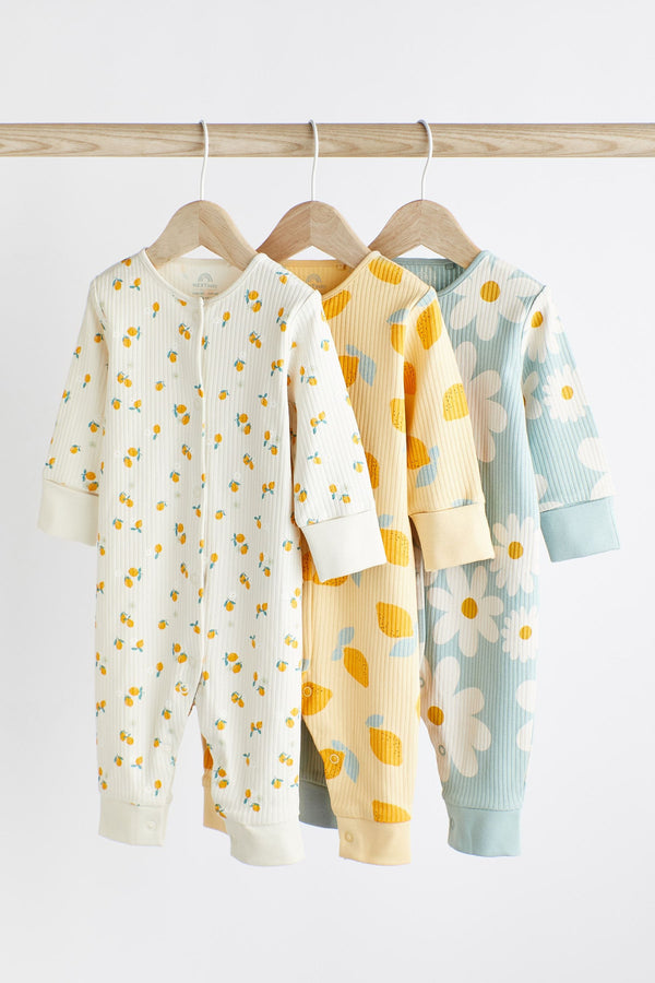 Blue/Yellow Footless Baby Sleepsuits 3 Pack (0mths-3yrs)