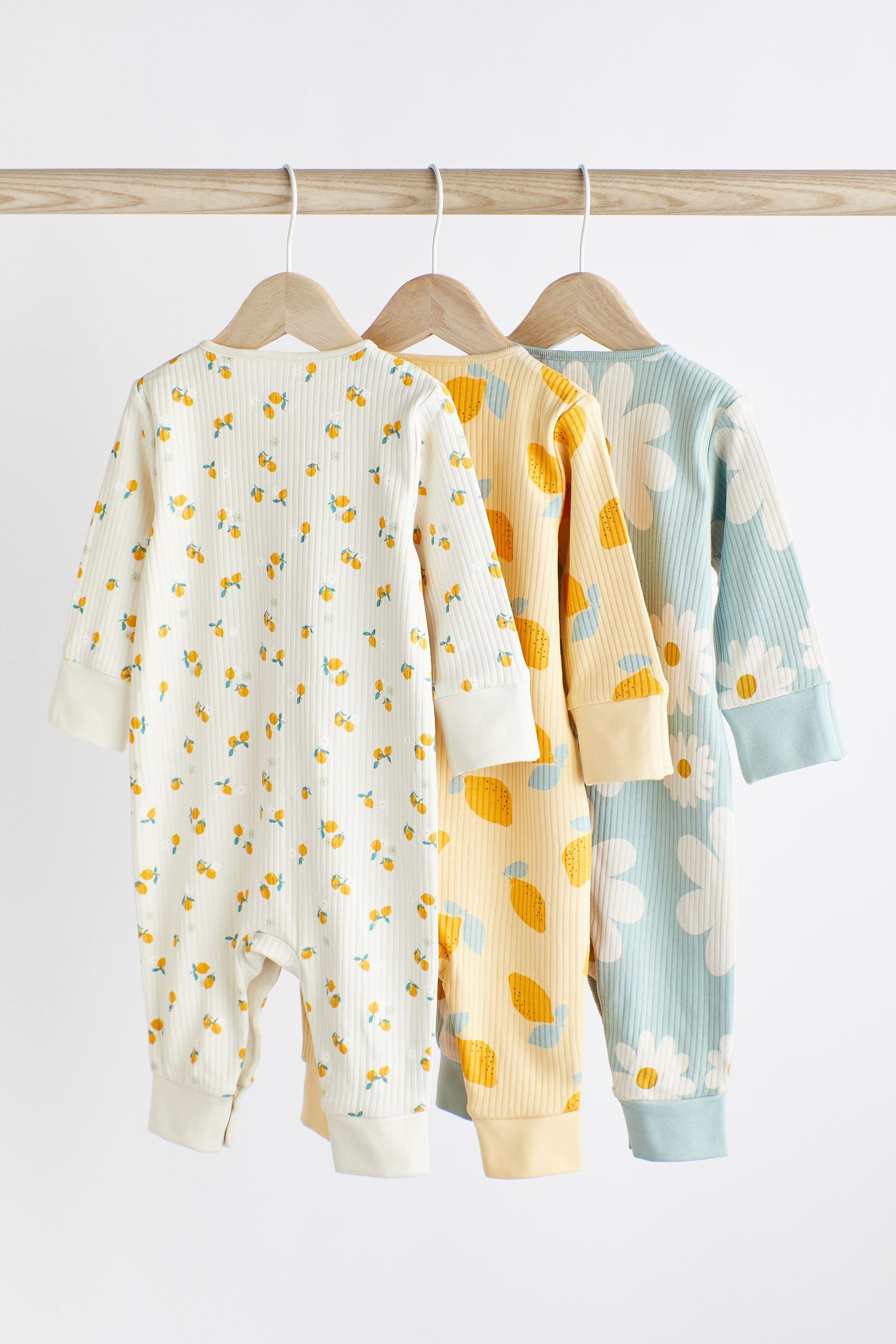 Blue/Yellow Footless Baby Sleepsuits 3 Pack (0mths-3yrs)