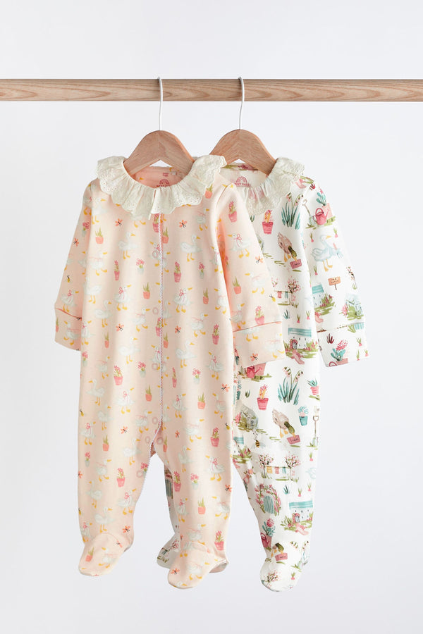 Peach Pink Sleepsuits 2 Pack (0mths-3yrs)