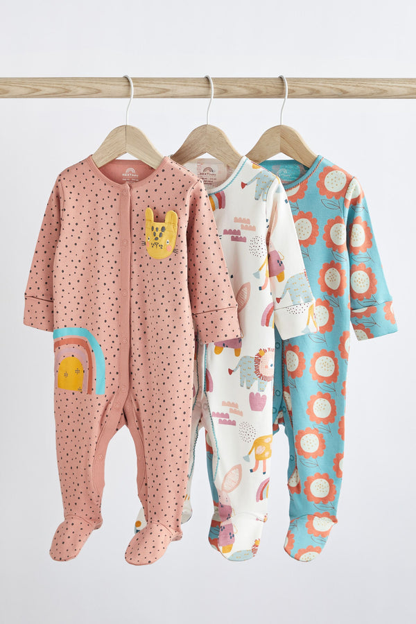 Multi Baby Sleepsuits 3 Pack (0-0mths)