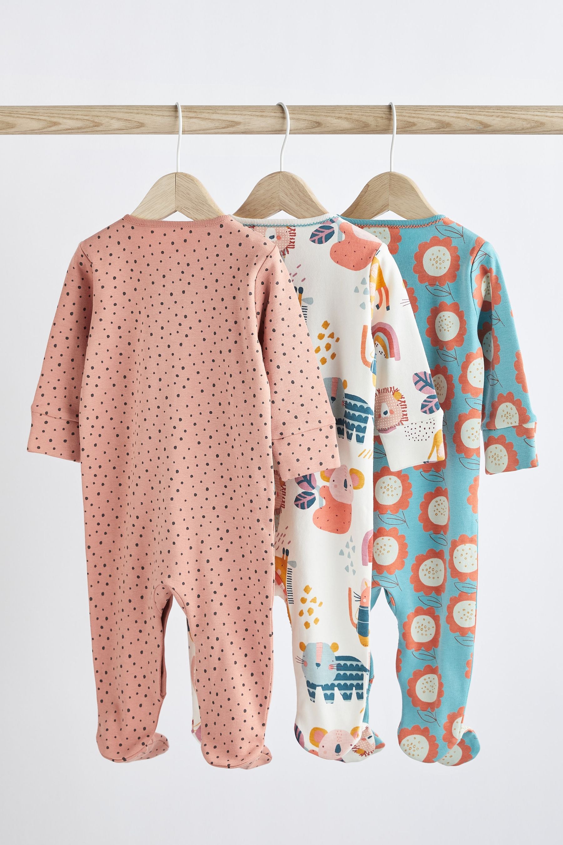 Multi Baby Sleepsuits 3 Pack (0-0mths)