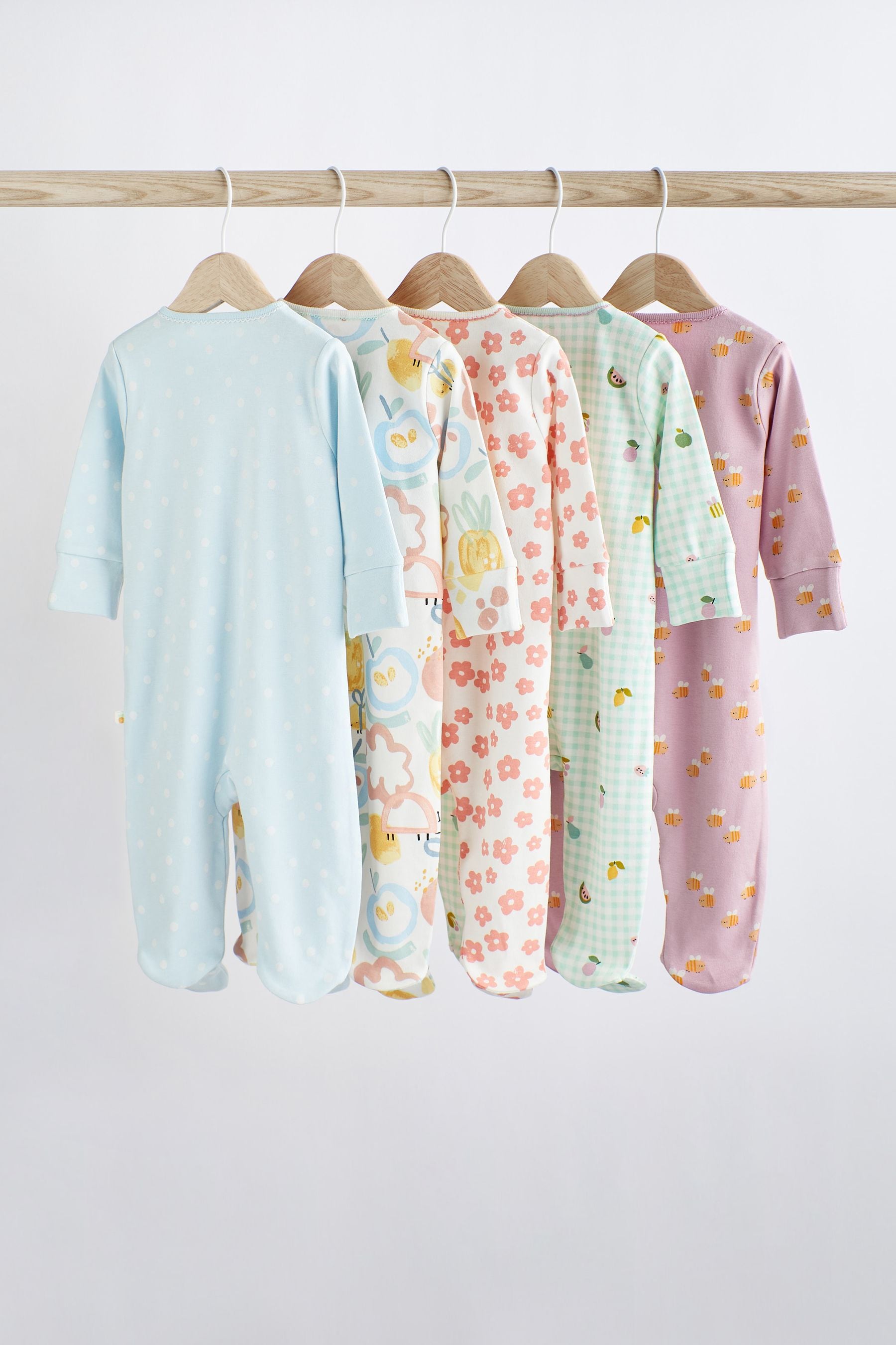 Pale Blue Baby Sleepsuits 5 Pack (0-2yrs)