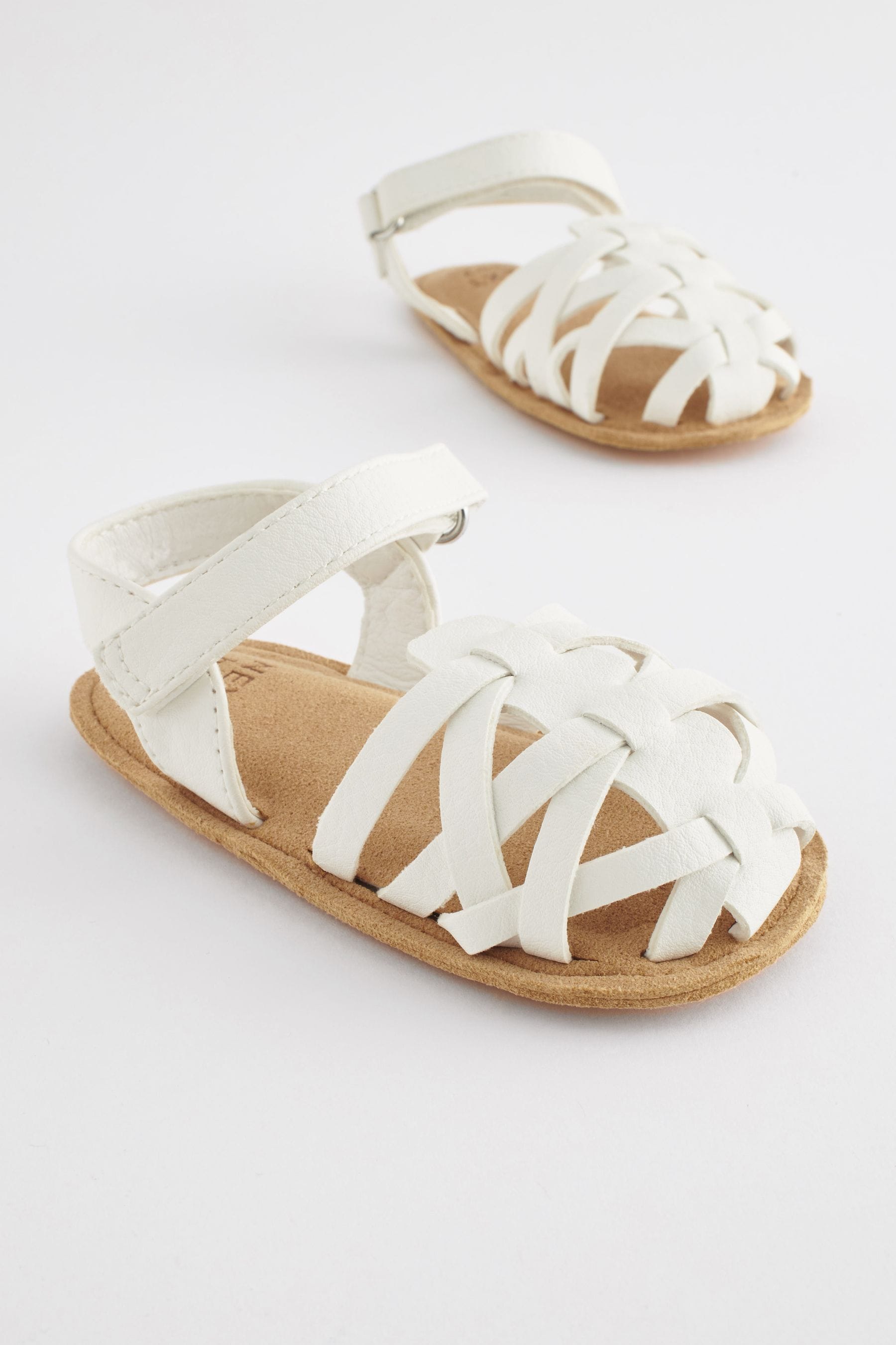 White Baby Ankle Strap Fisherman Sandals (0-18mths)