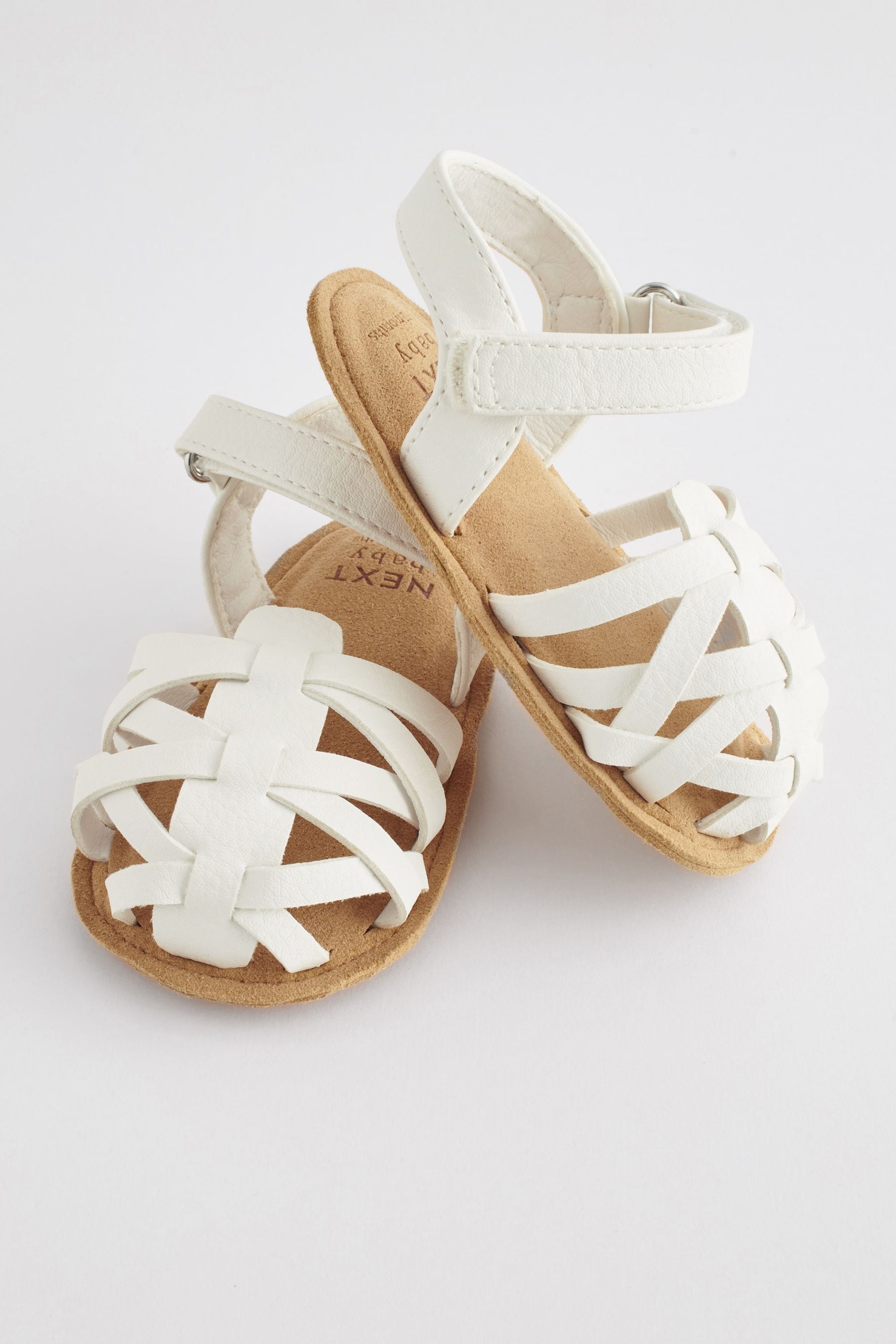 White Baby Ankle Strap Fisherman Sandals (0-18mths)