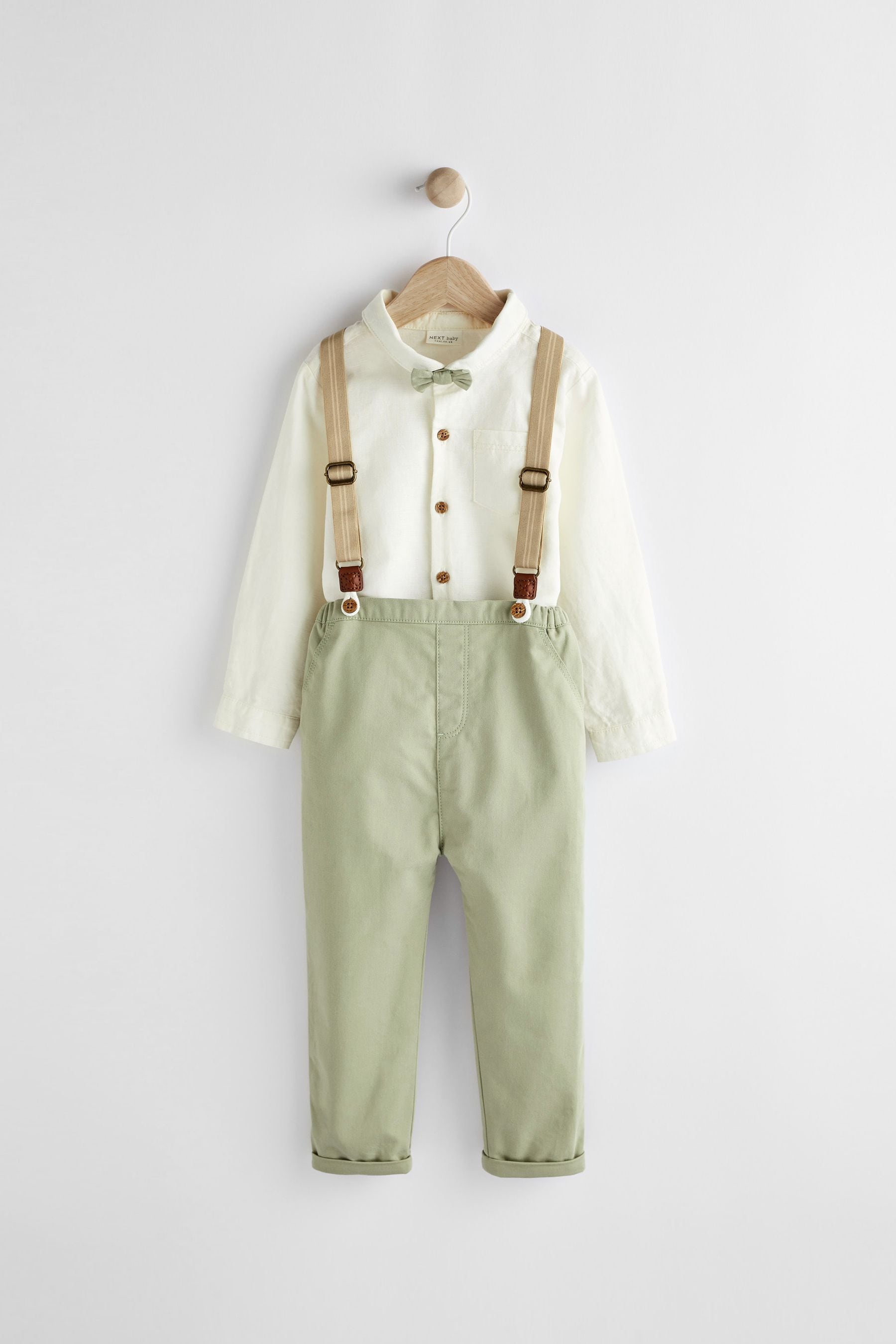 Green 4 Piece Shirt Body, Trousers and Braces Set (0mths-2yrs)