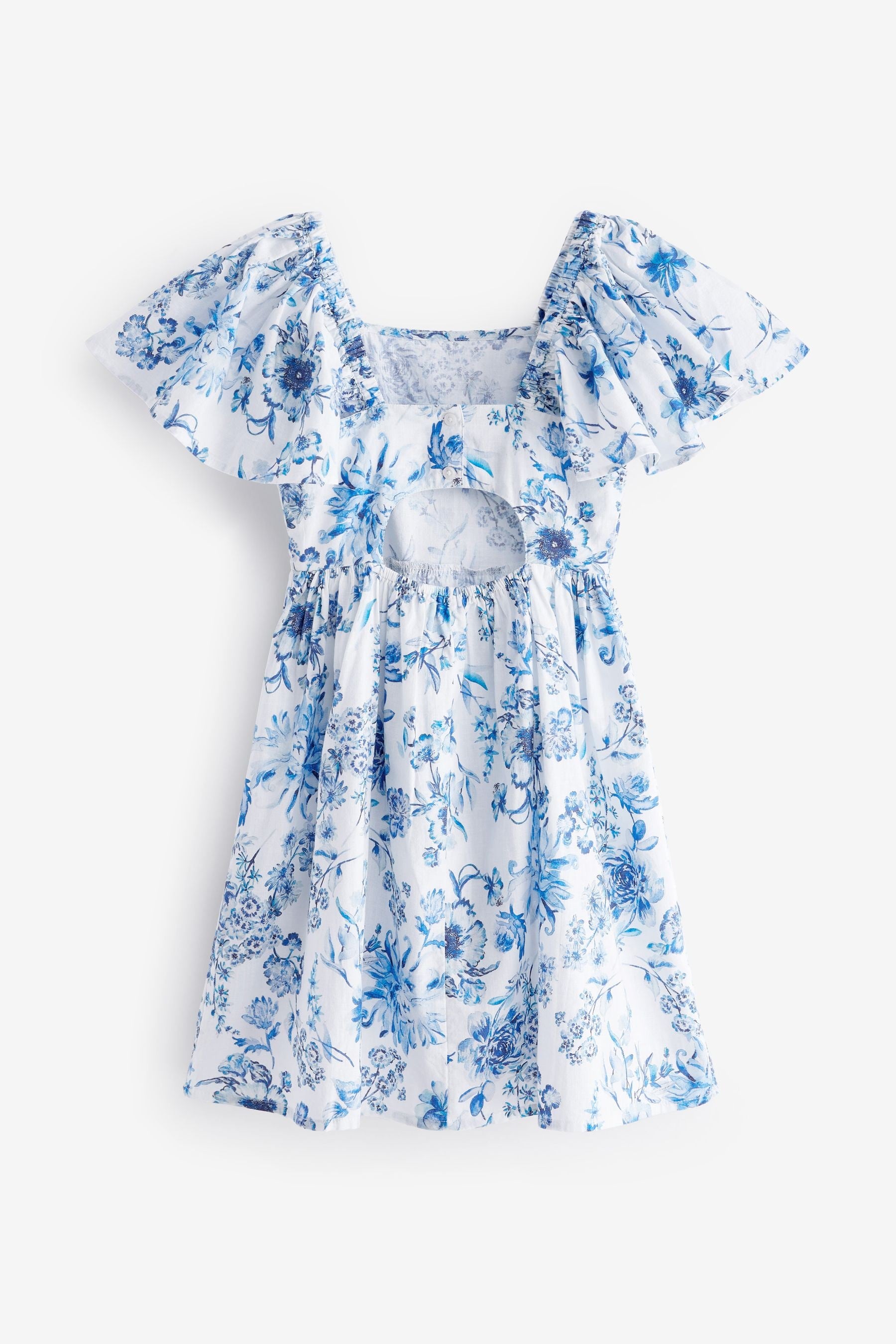 Blue Floral Angel Sleeve Dress (3-16yrs)