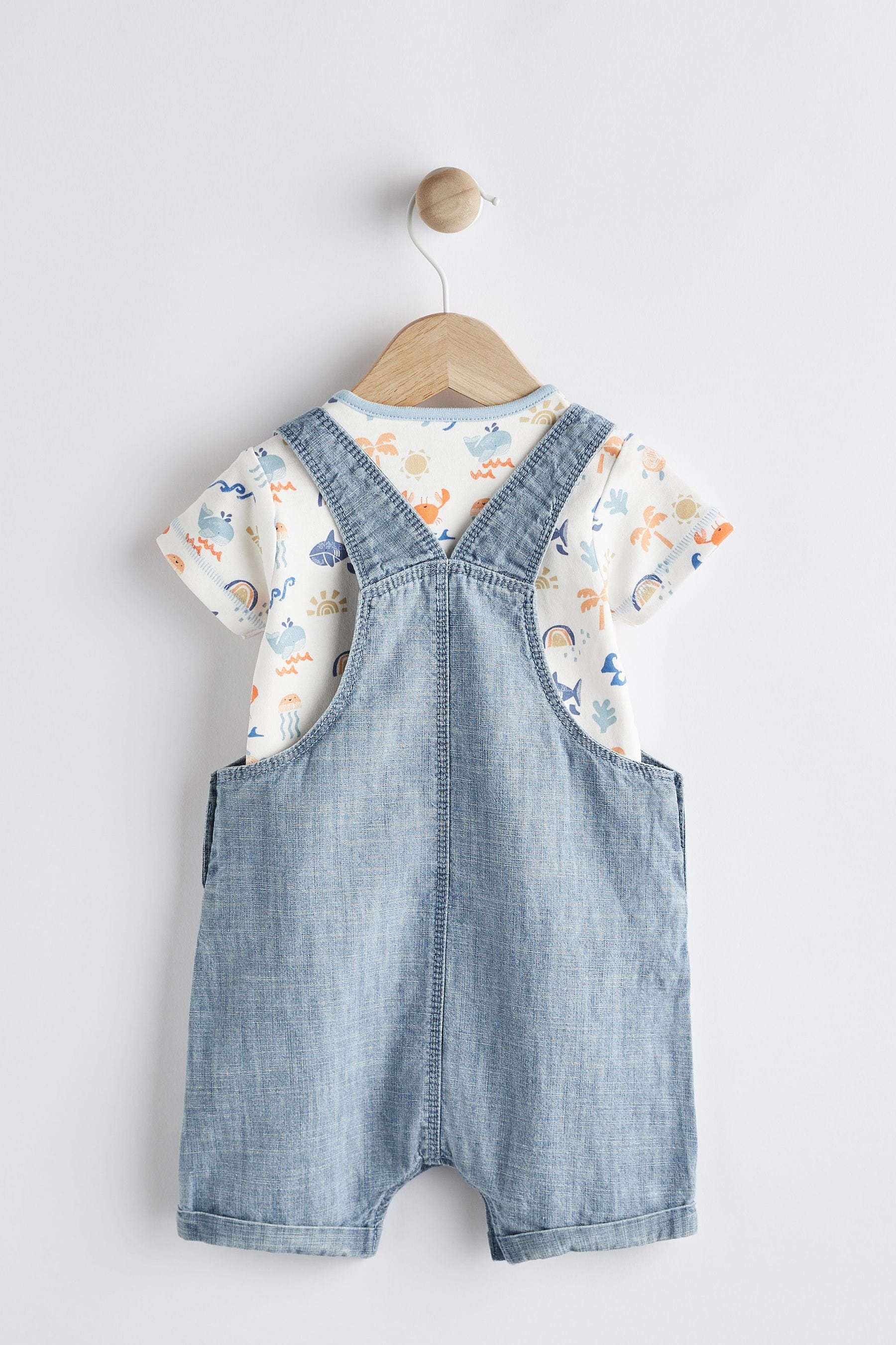 Denim Blue Baby Character Dungarees And Bodysuit 2 Piece Set (0mths-2yrs)