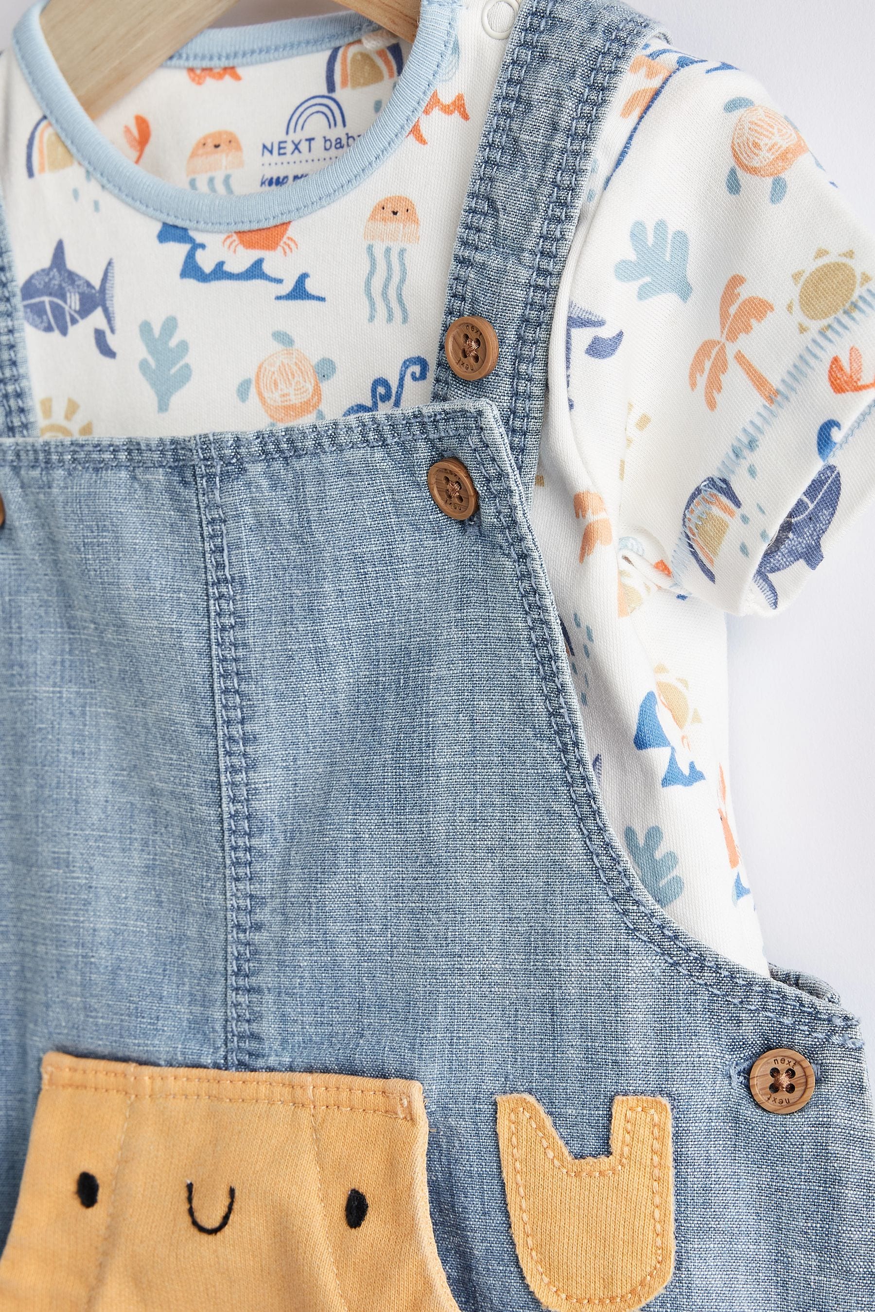 Denim Blue Baby Character Dungarees And Bodysuit 2 Piece Set (0mths-2yrs)