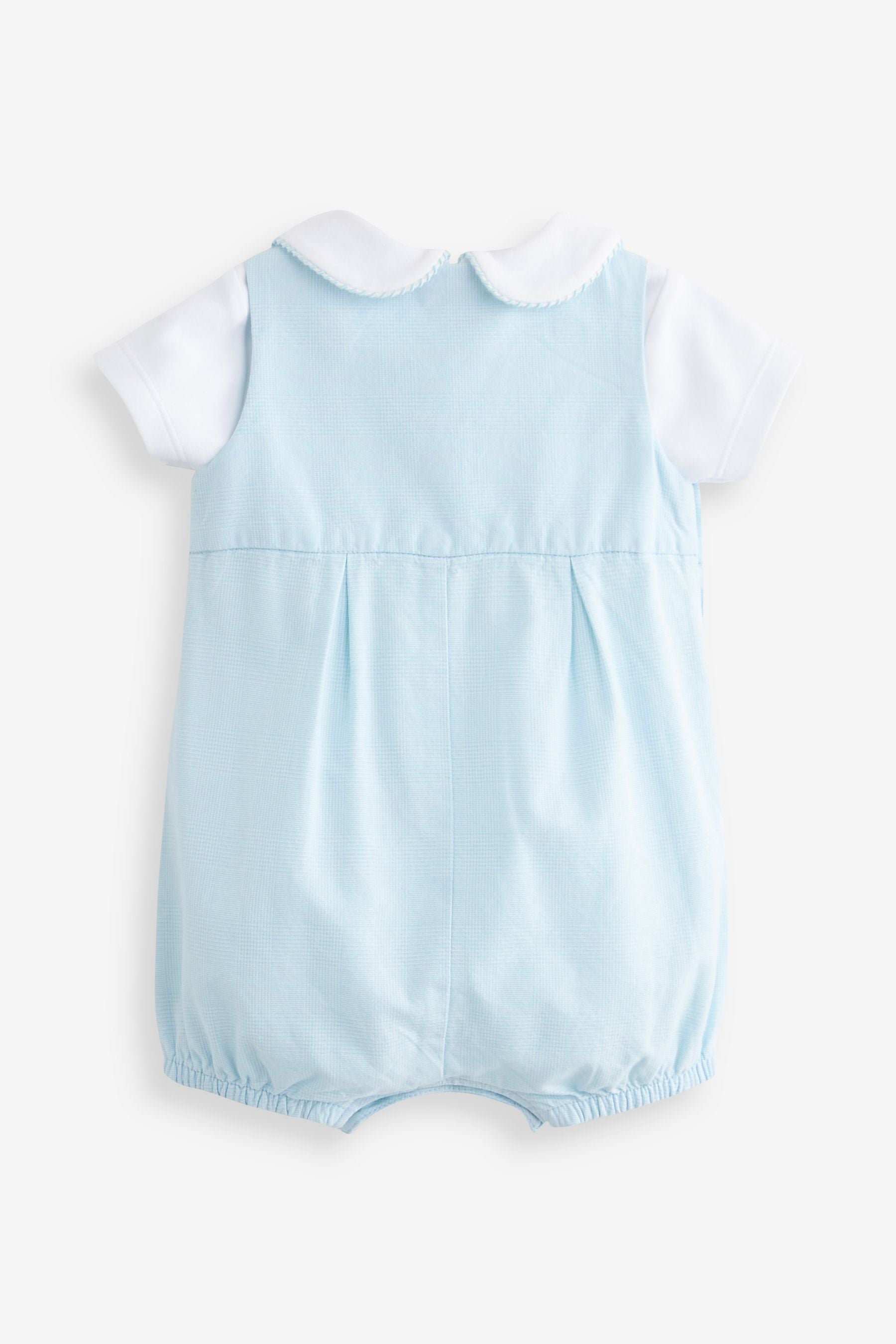 Pale Blue 3 Piece Baby Smart Check Romper, Bodysuit And Socks Set (0mths-2yrs)