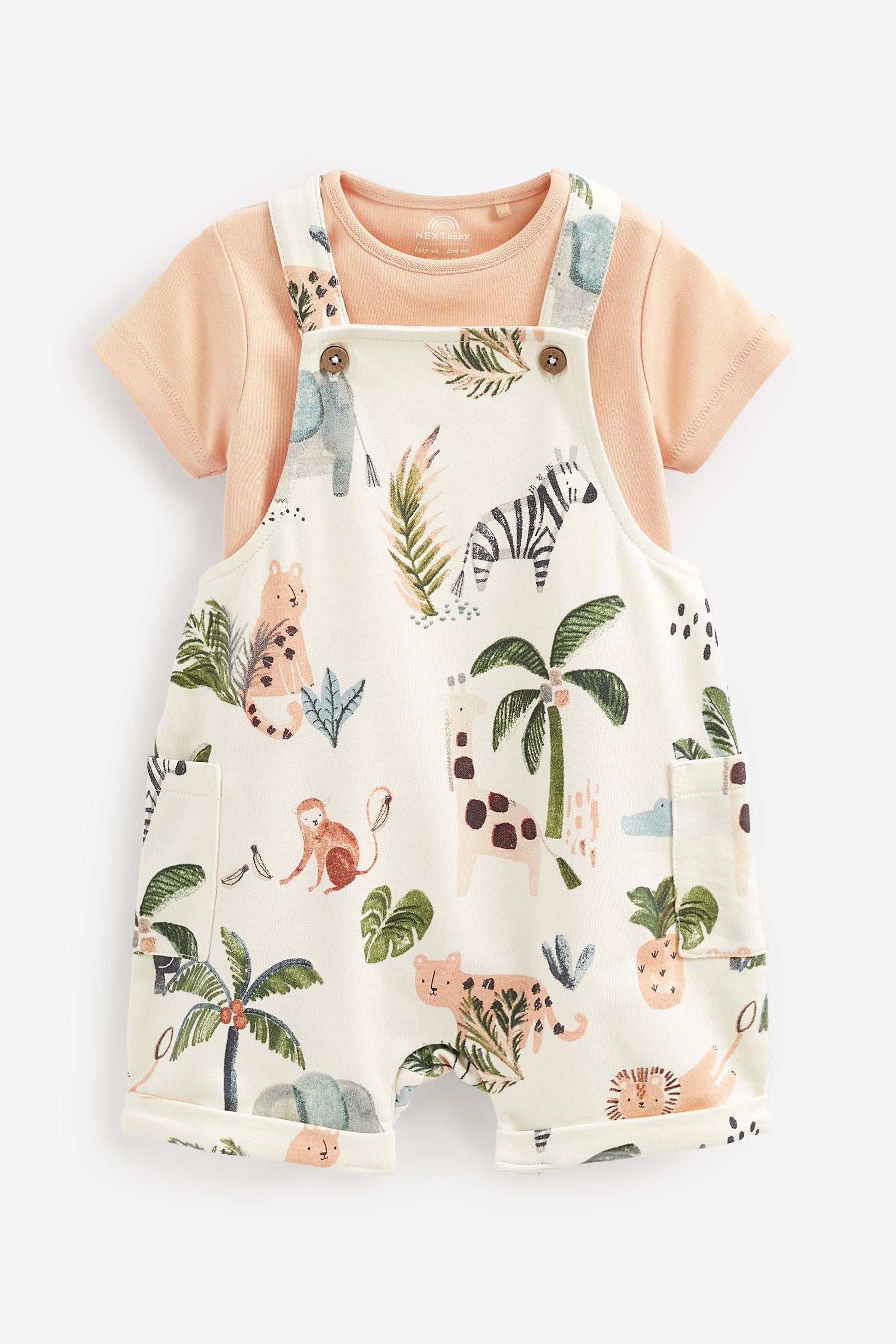 White Safari Jersey Short Baby Dungaree and Bodysuit Set (0mths-2yrs)