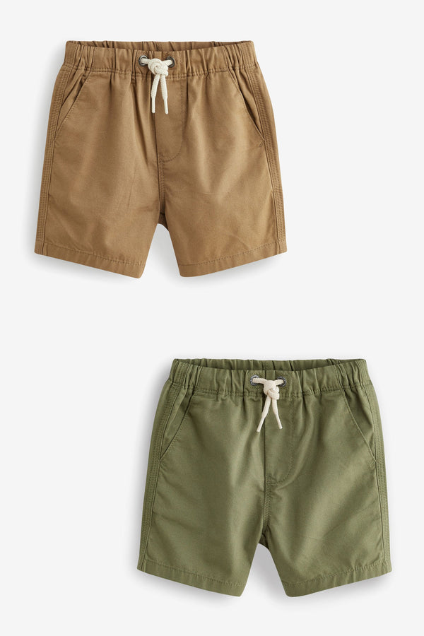 Khaki Green/Tan Brown Pull-On Shorts 2 Pack (3mths-7yrs)