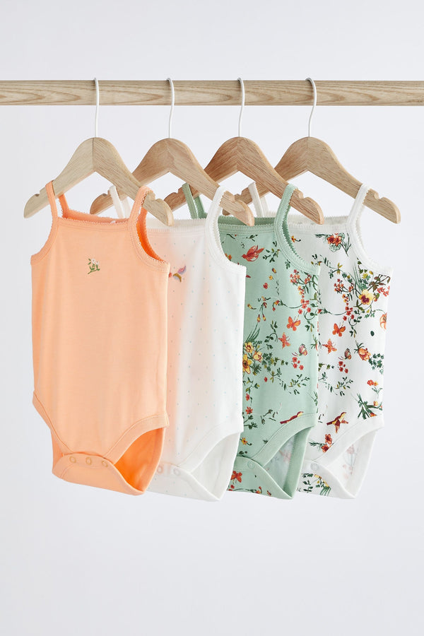 Green/Orange Baby Strappy Vest Bodysuits 4 Pack