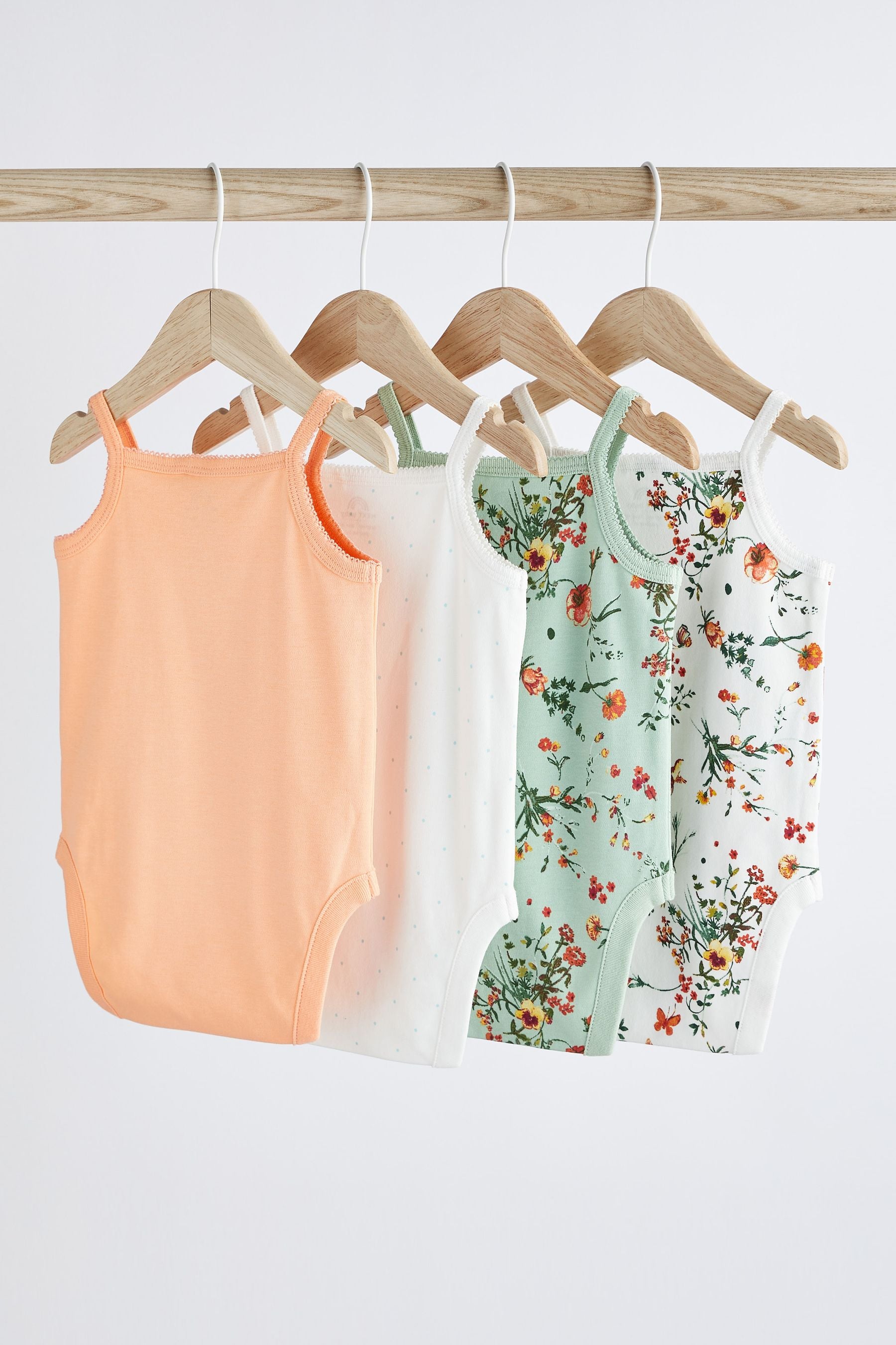 Green/Orange Baby Strappy Vest Bodysuits 4 Pack