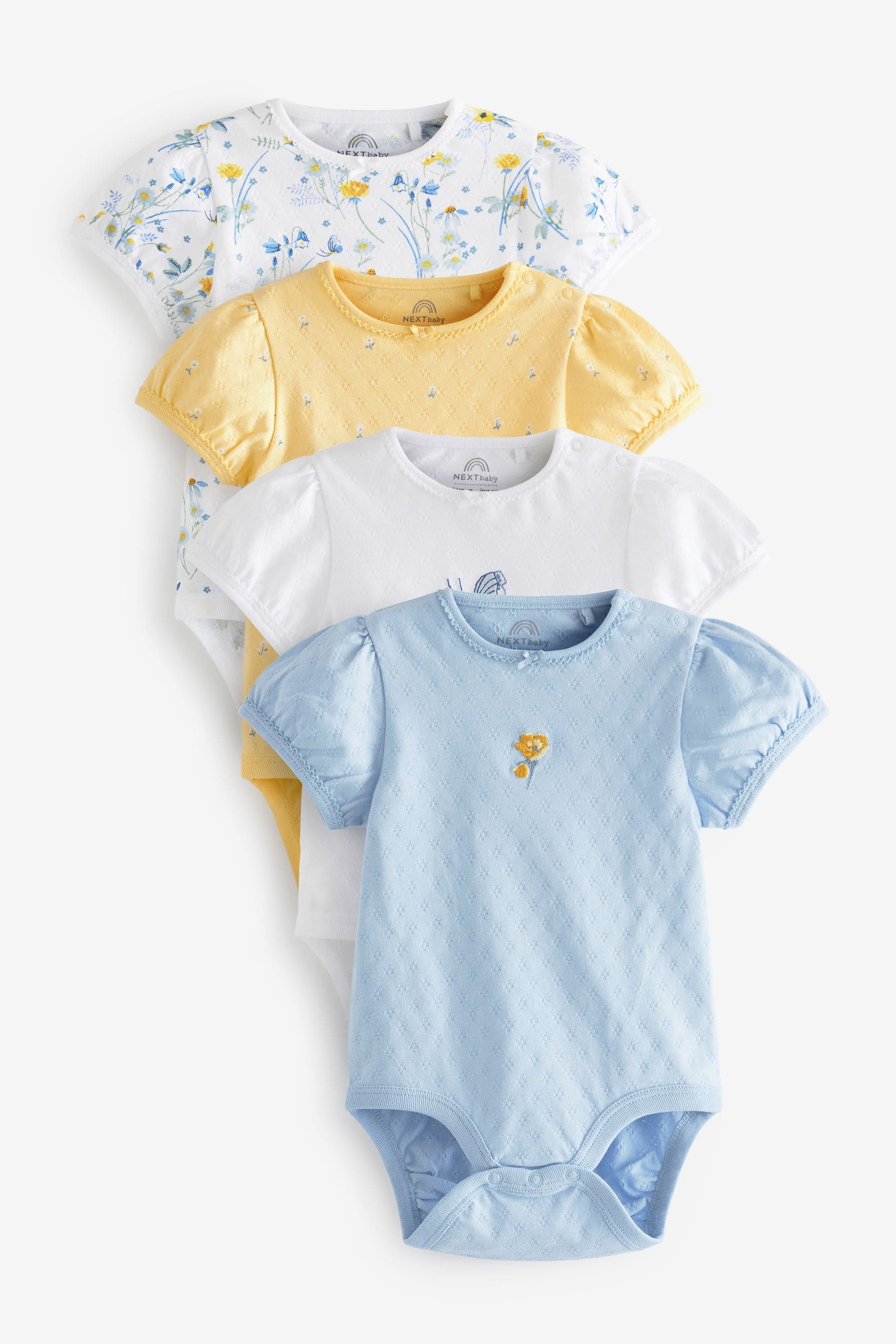 Yellow/Blue Baby Short Sleeve Bodysuits 4 Pack