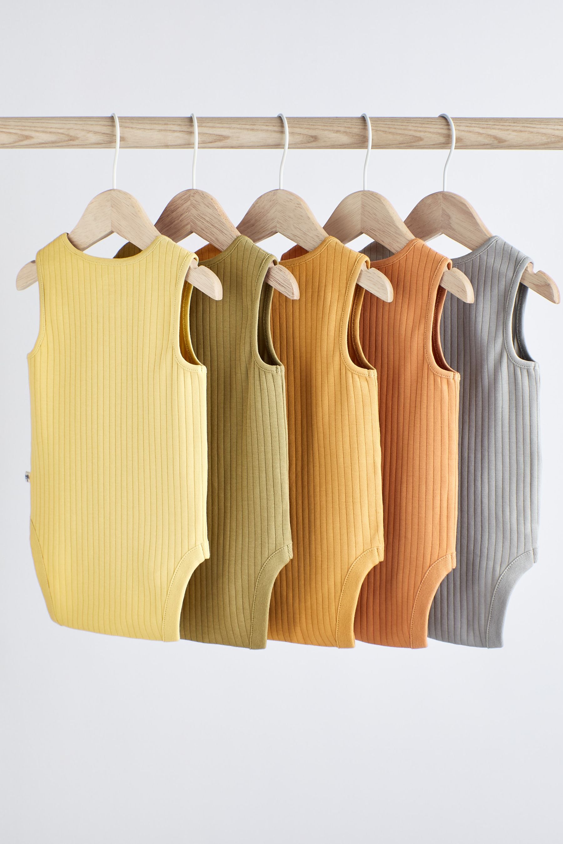 Muted Rib Baby Vest Bodysuits 5 Pack