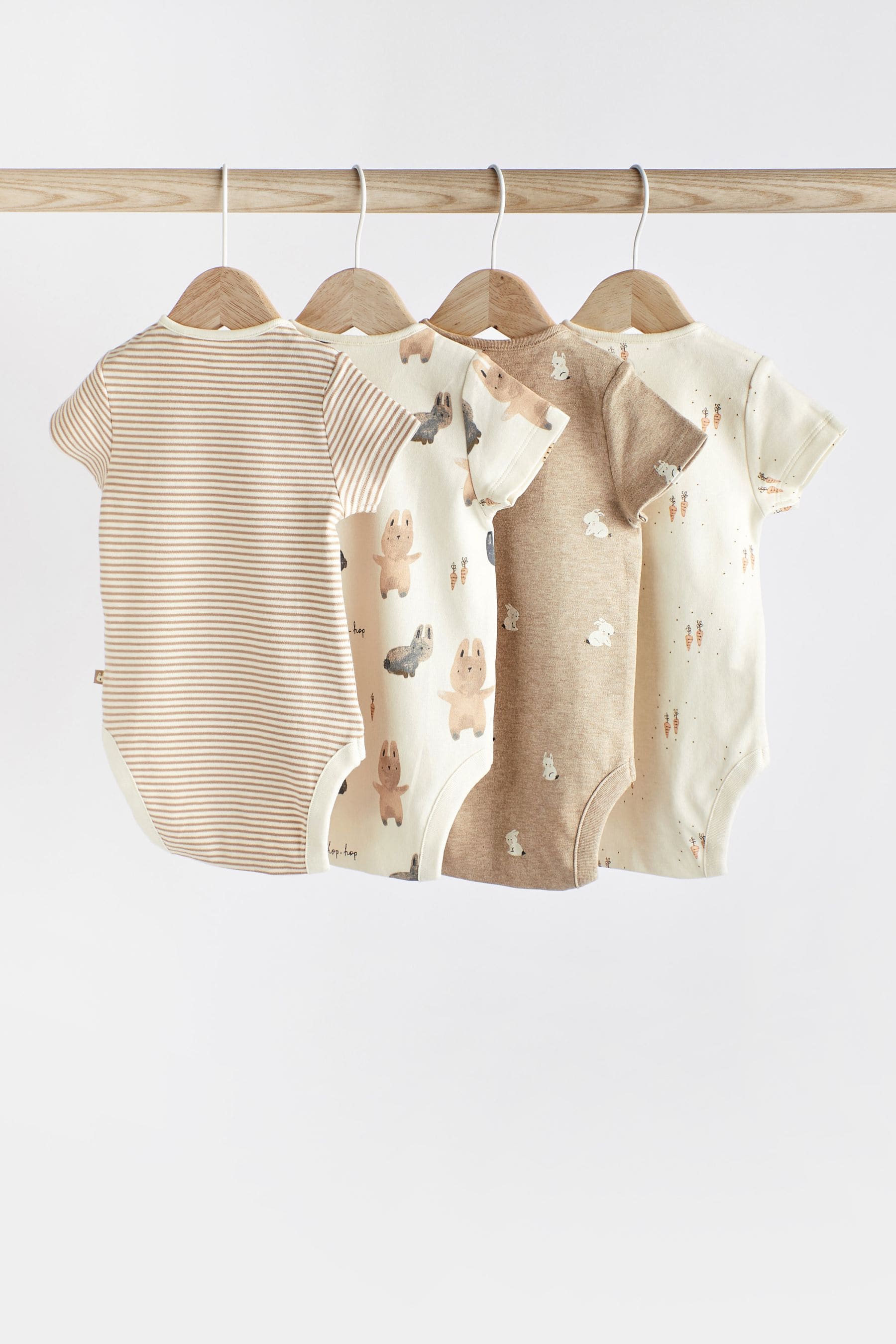 Beige Baby Short Sleeve Bodysuits 4 Pack