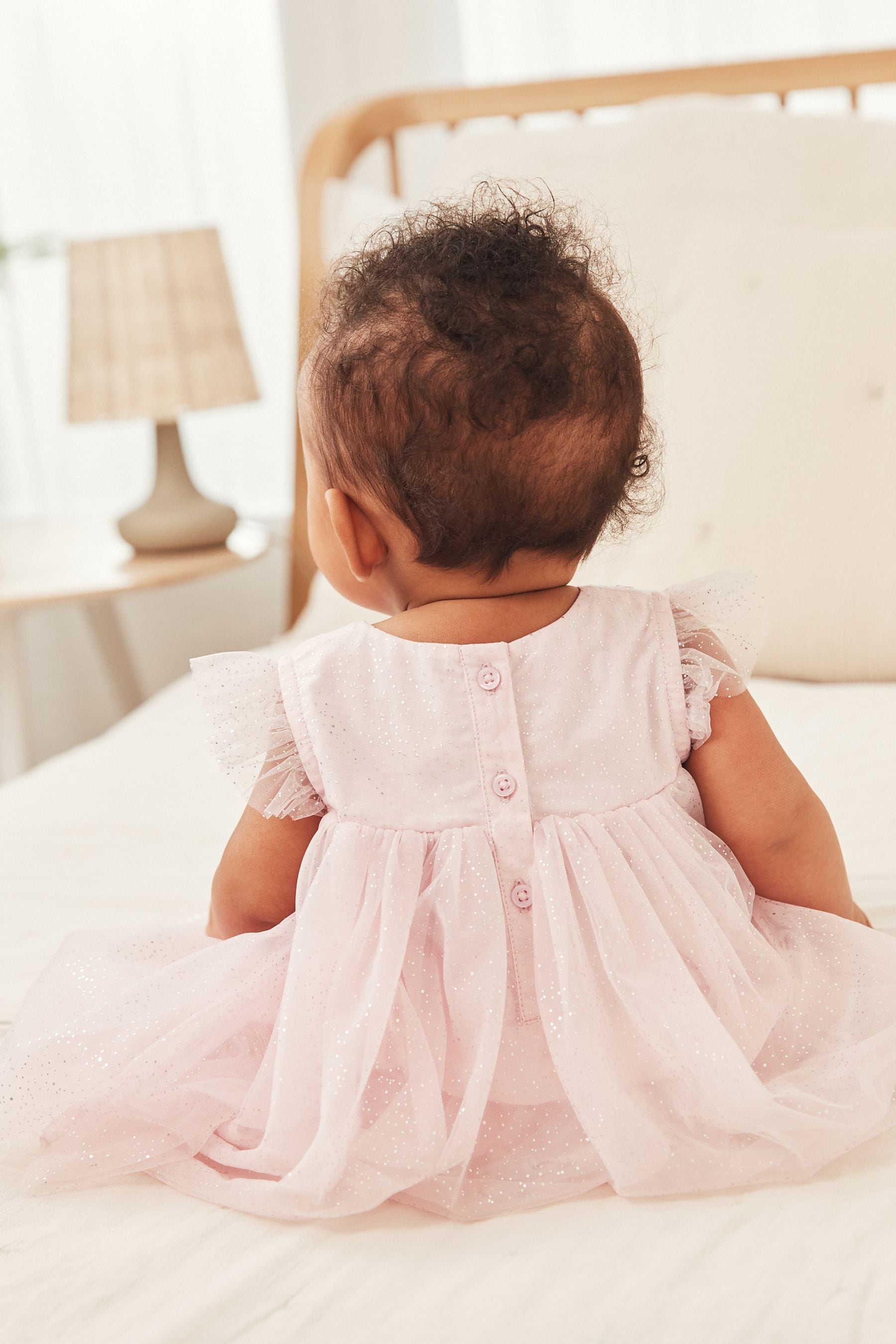 Pale Pink Baby Occasion Embroidered Sparkle Mesh Dress (0mths-2yrs)