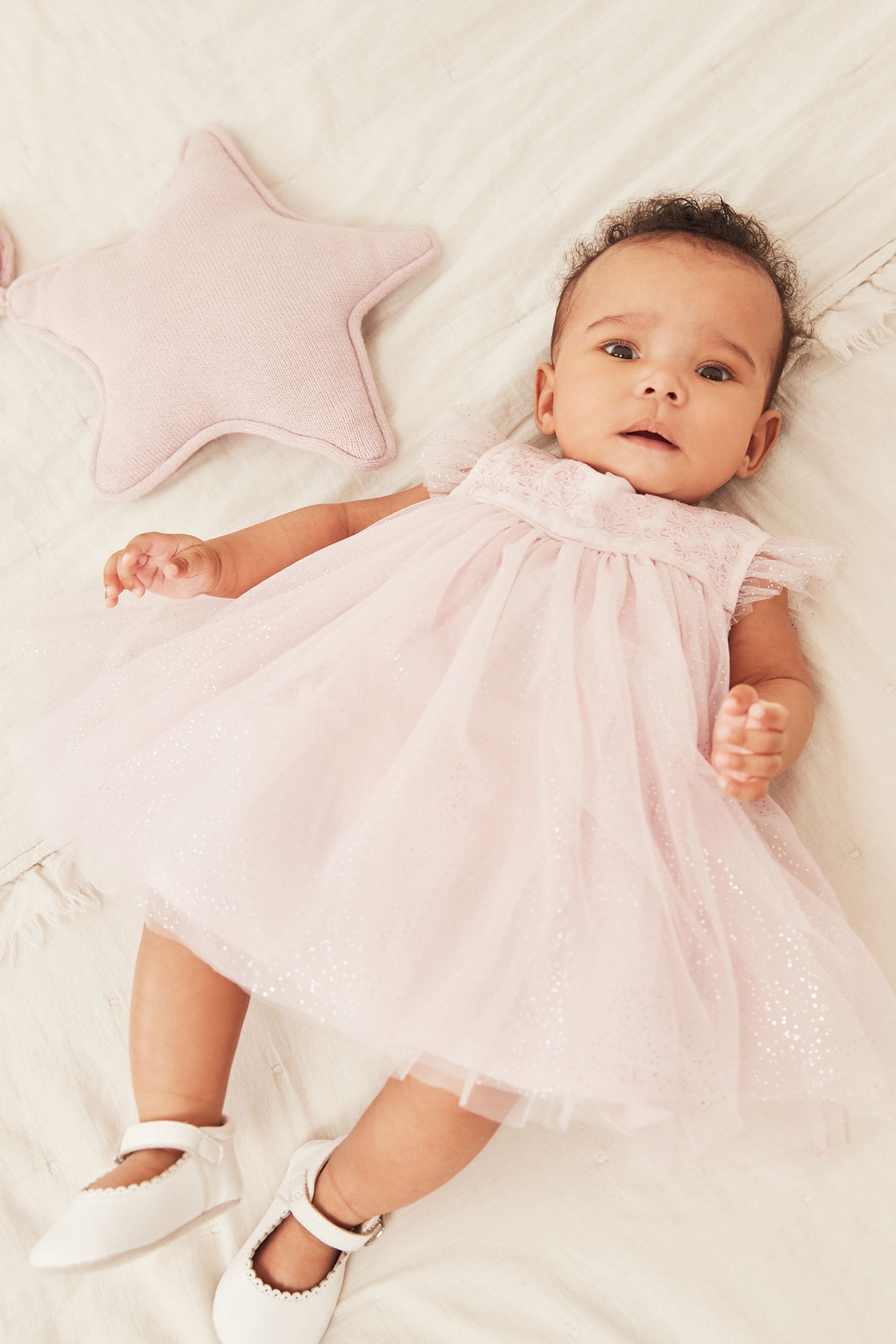 Pale Pink Baby Occasion Embroidered Sparkle Mesh Dress (0mths-2yrs)