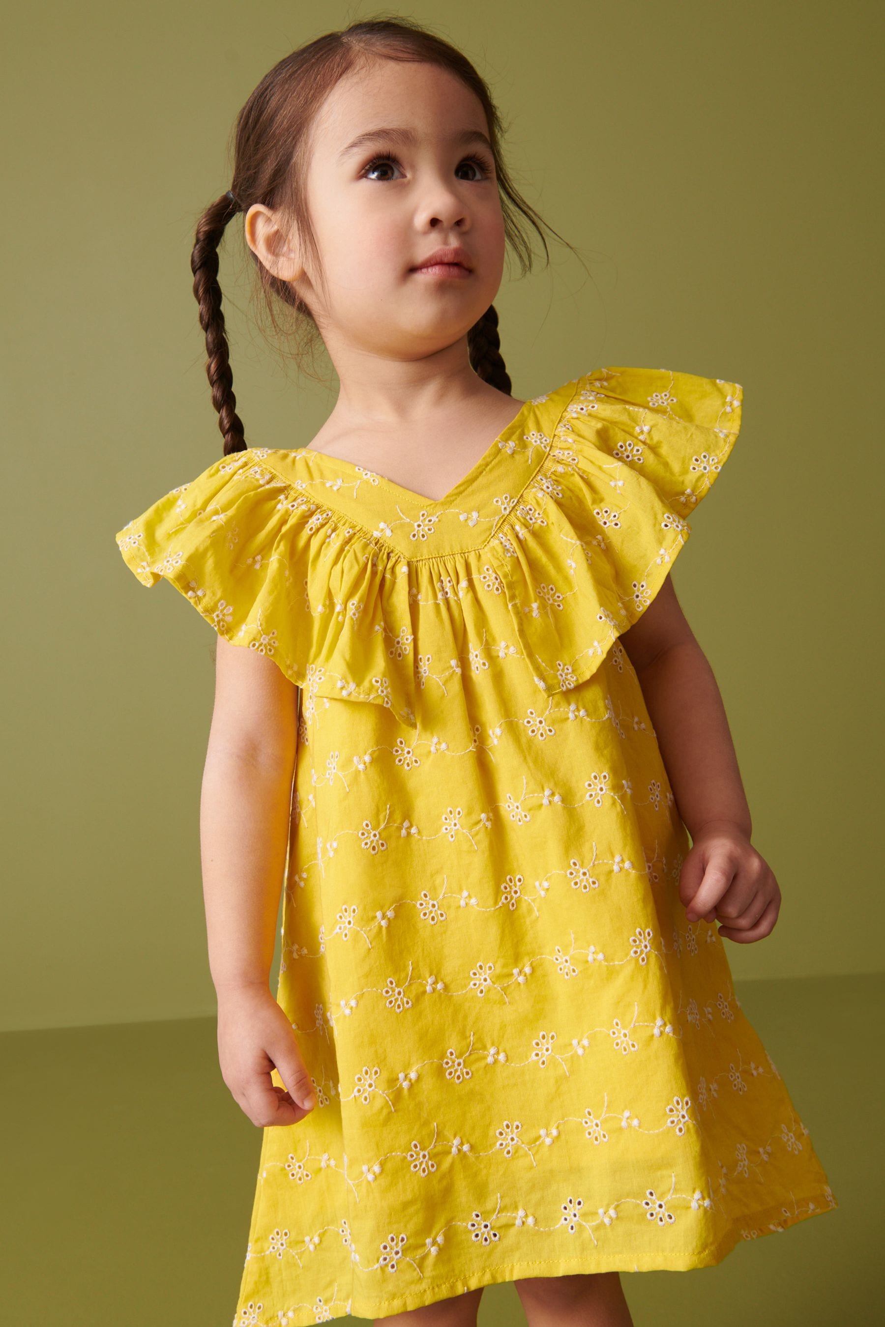 Yellow Broderie Cotton Ruffle Dress (3mths-8yrs)