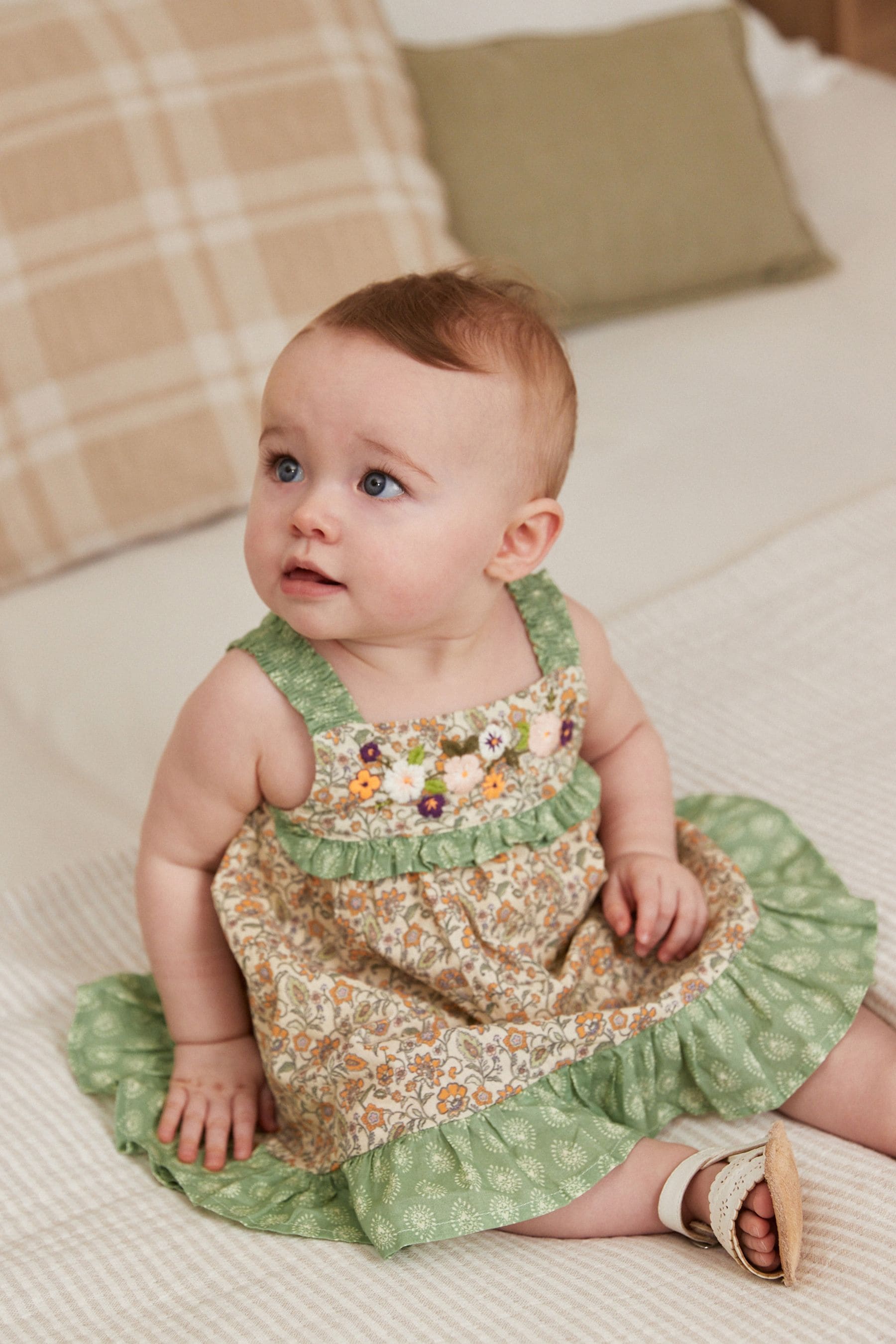 Green Baby Woven Dress And Knicker 2 Piece Set (0mths-2yrs)