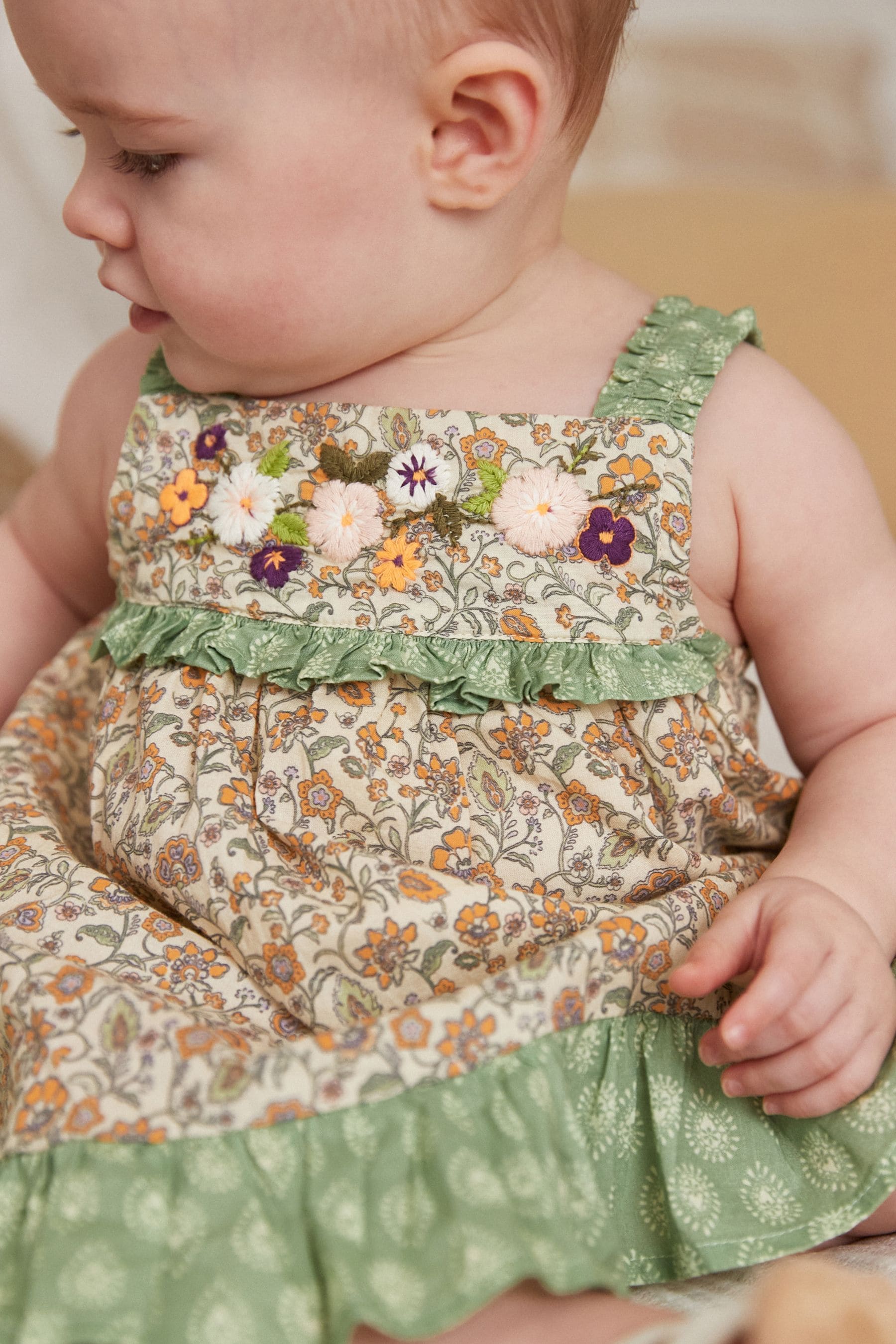 Green Baby Woven Dress And Knicker 2 Piece Set (0mths-2yrs)