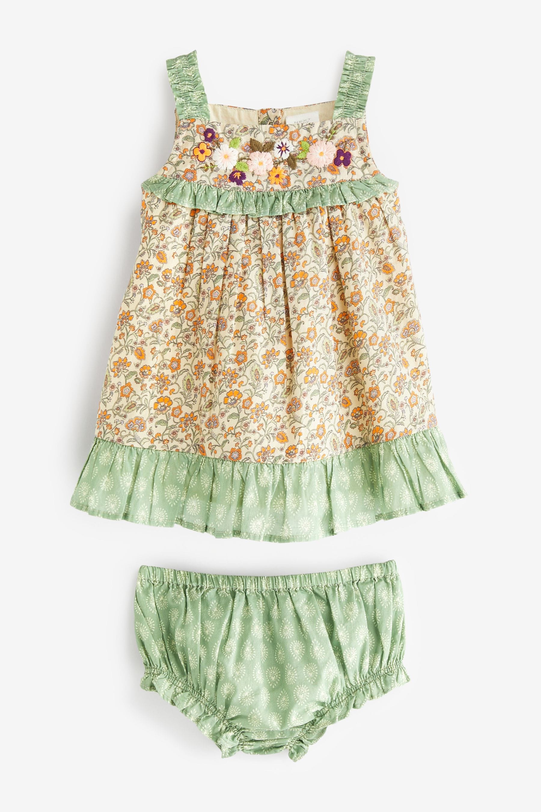 Green Baby Woven Dress And Knicker 2 Piece Set (0mths-2yrs)