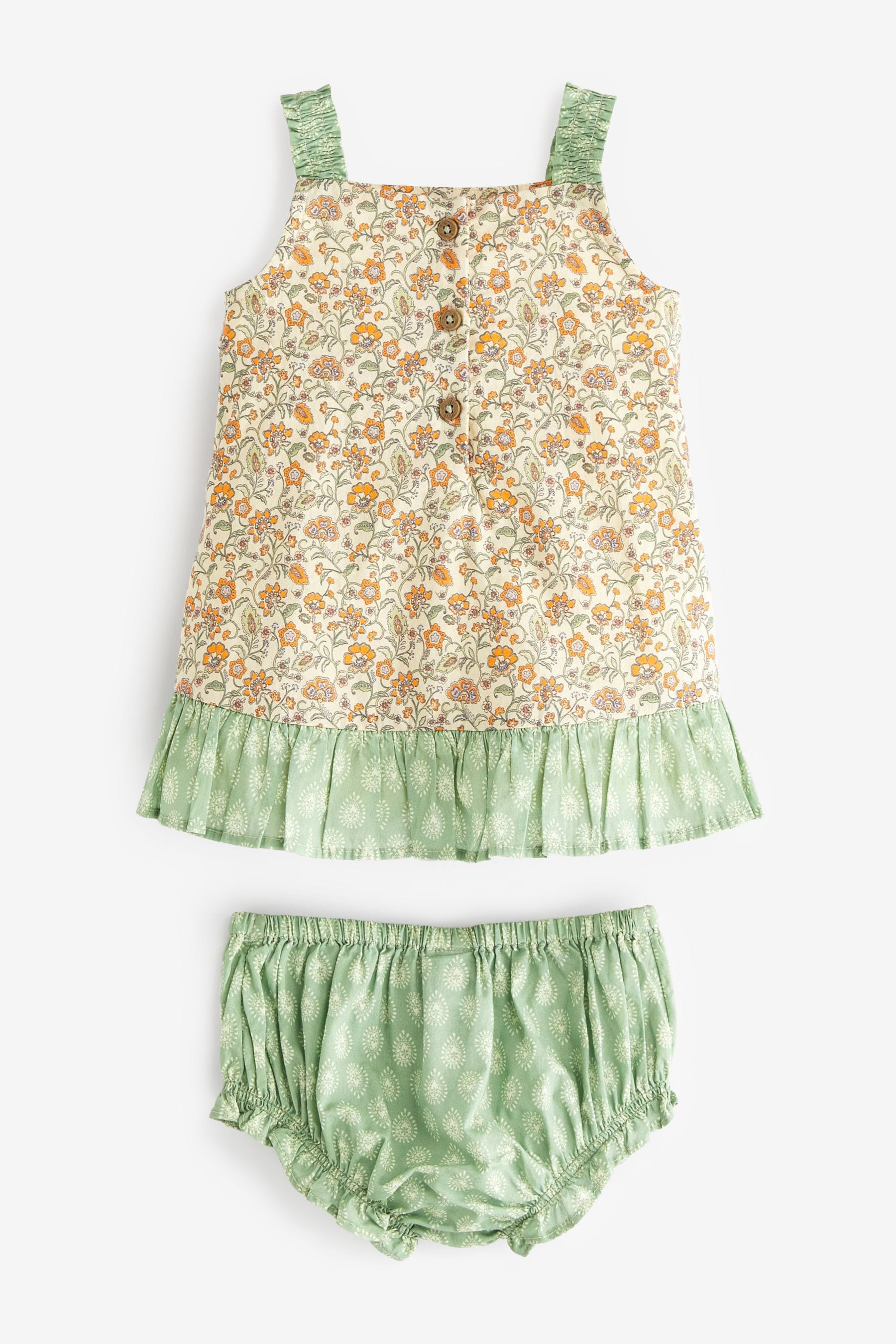 Green Baby Woven Dress And Knicker 2 Piece Set (0mths-2yrs)