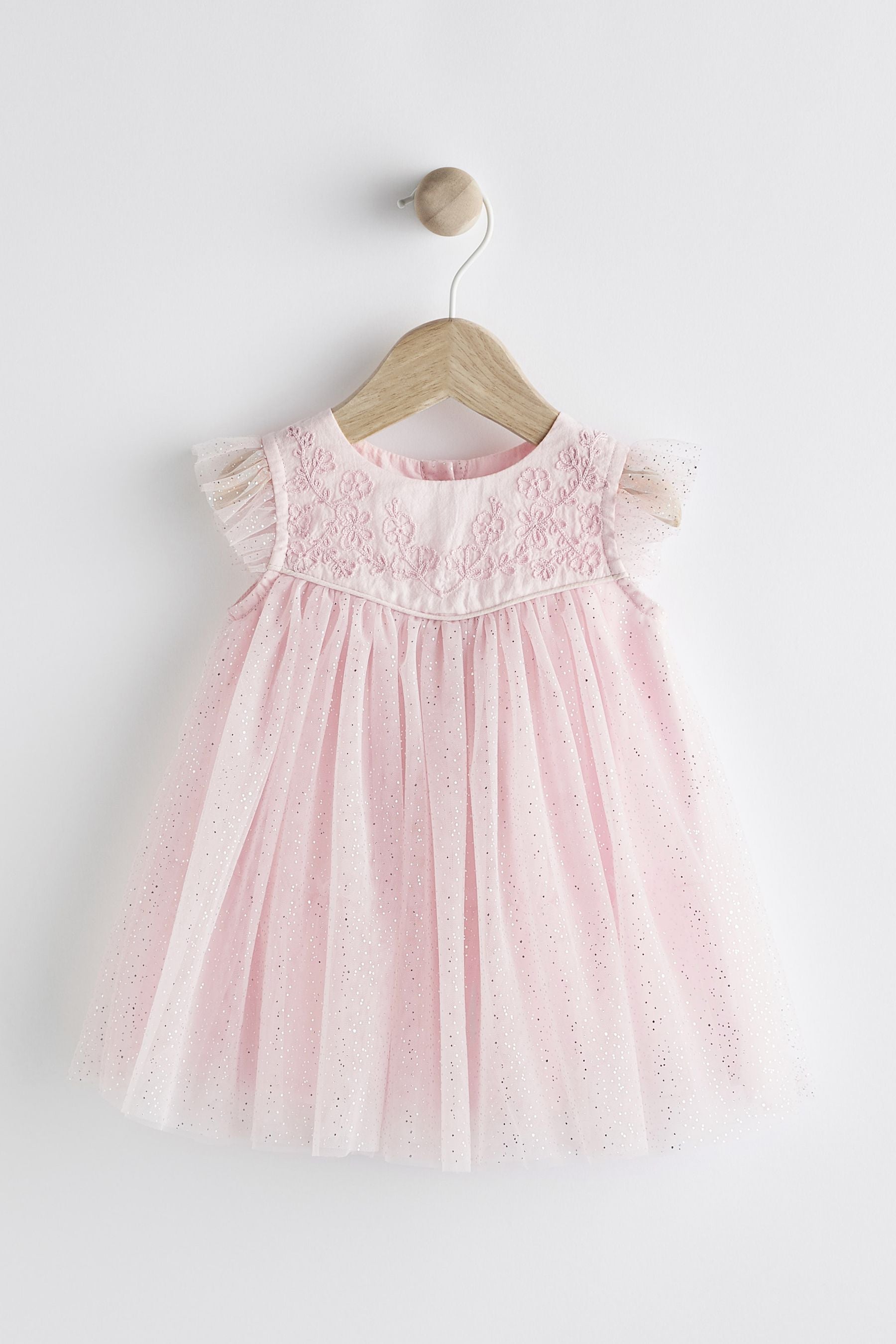 Pale Pink Baby Occasion Embroidered Sparkle Mesh Dress (0mths-2yrs)